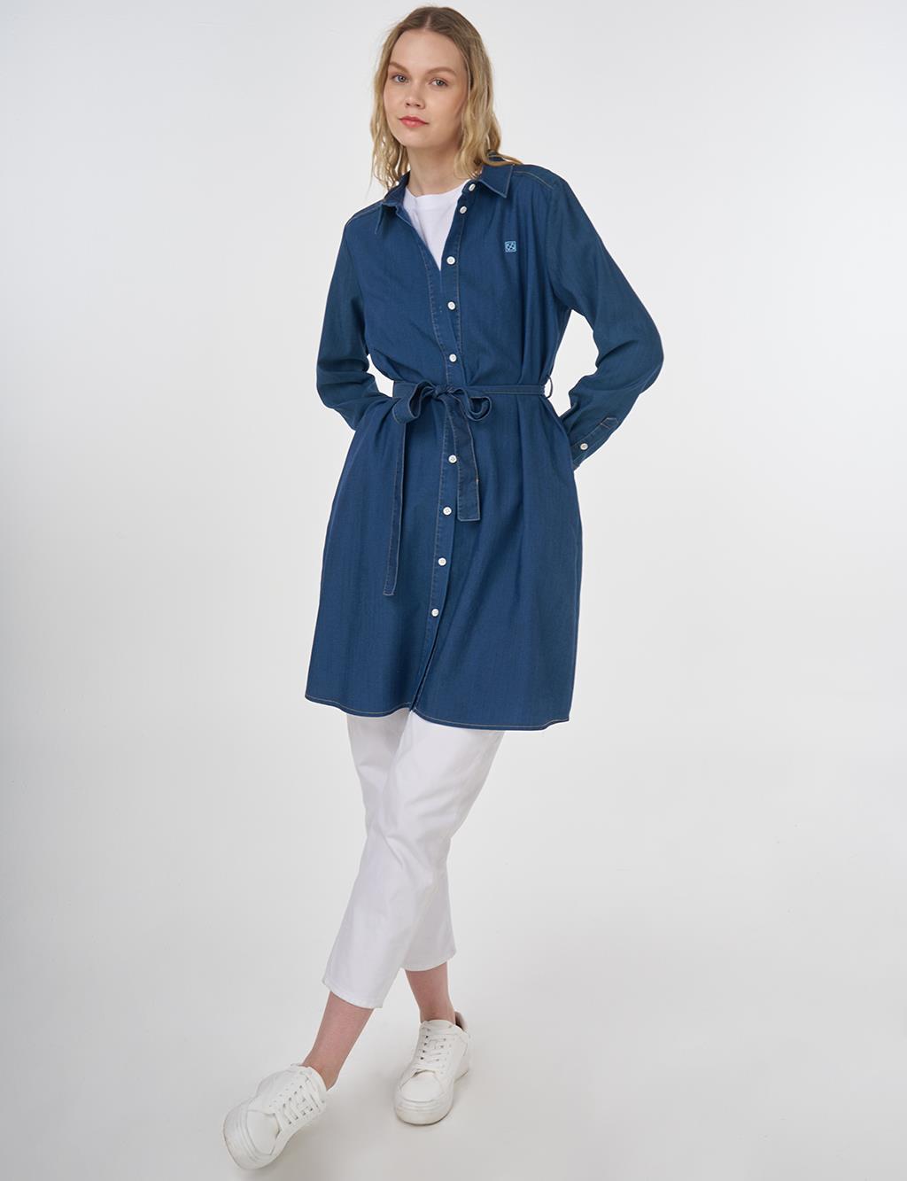 Belted Lyocell Tunic Navy 