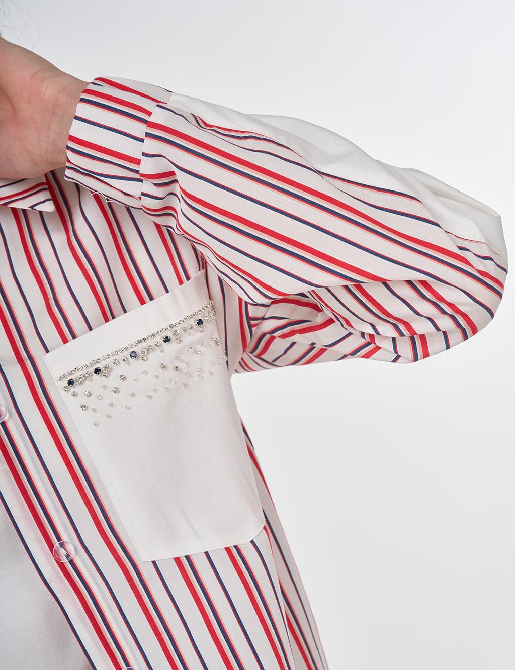 Stone-Embellished Modal Tunic Red