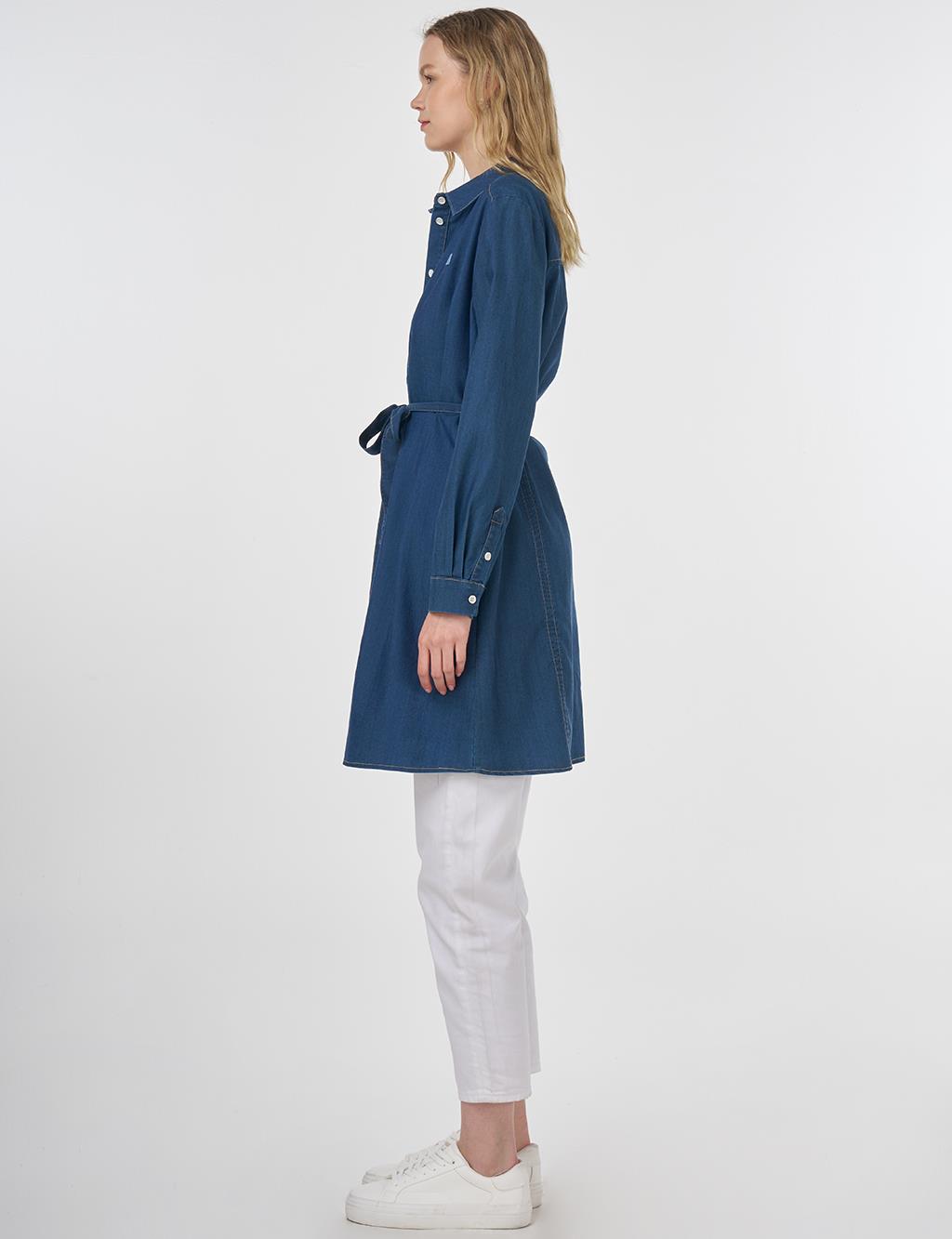 Belted Lyocell Tunic Navy 
