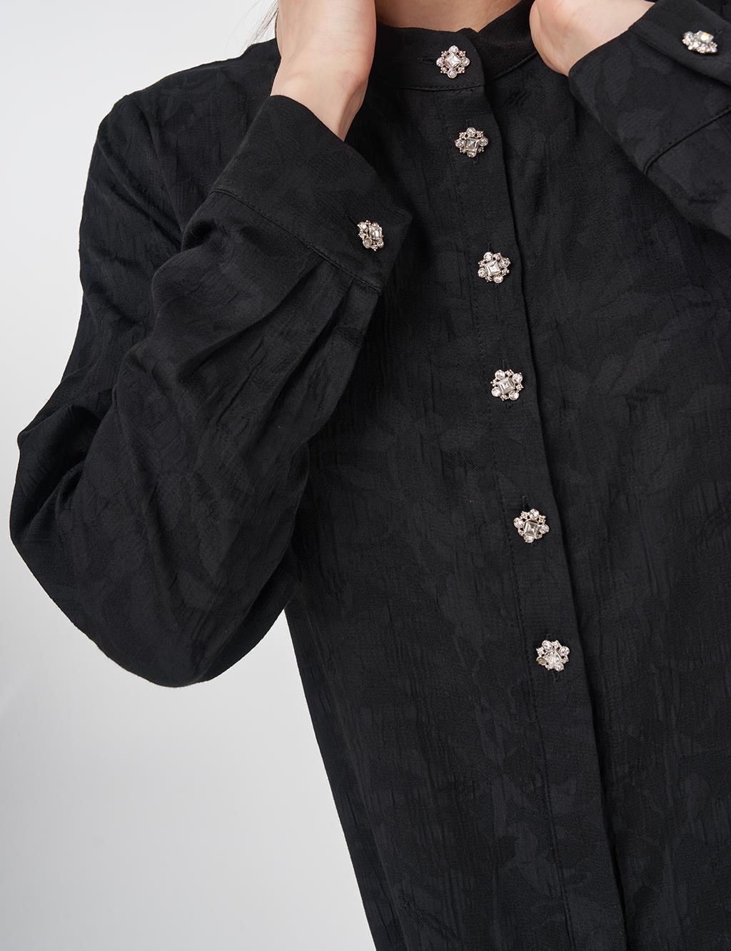 Mandarin Collar Jacquard Tunic Black