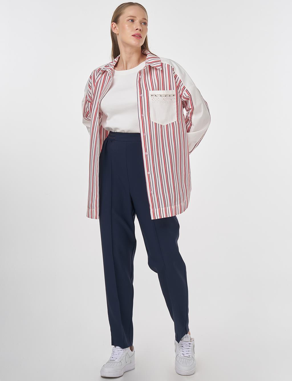 Stone-Embellished Modal Tunic Red