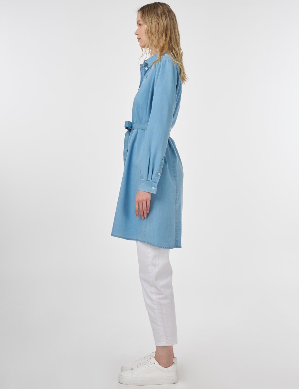 Belted Lyocell Tunic Ice Blue 