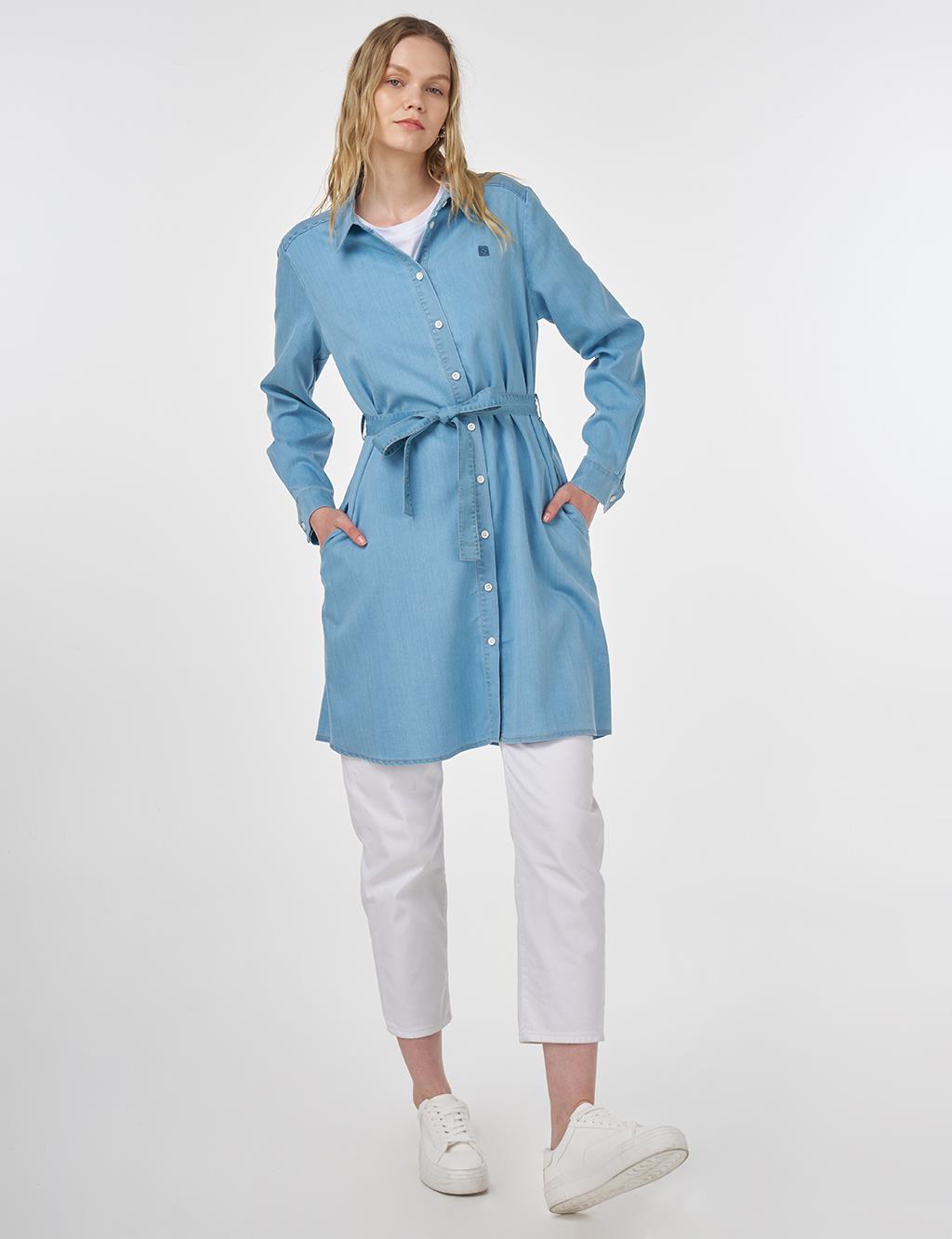 Belted Lyocell Tunic Ice Blue 