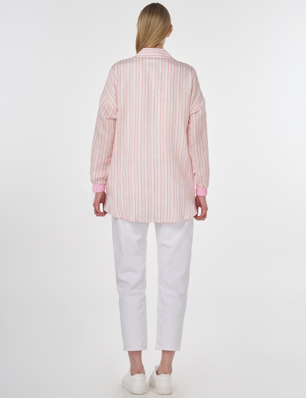 Embroidered Striped Tunic Pink 
