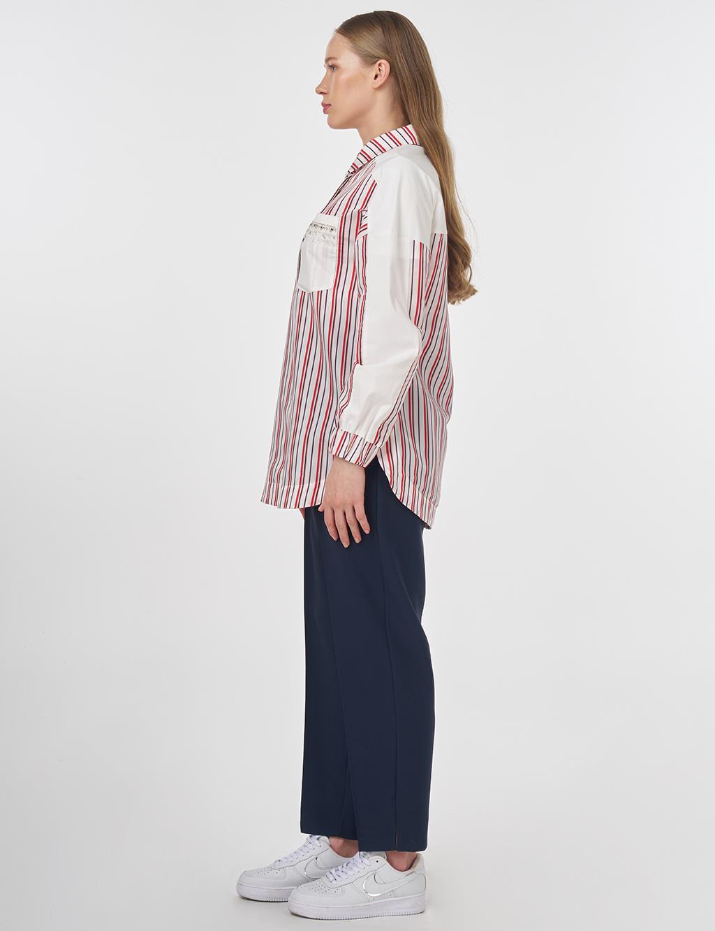 Stone-Embellished Modal Tunic Red