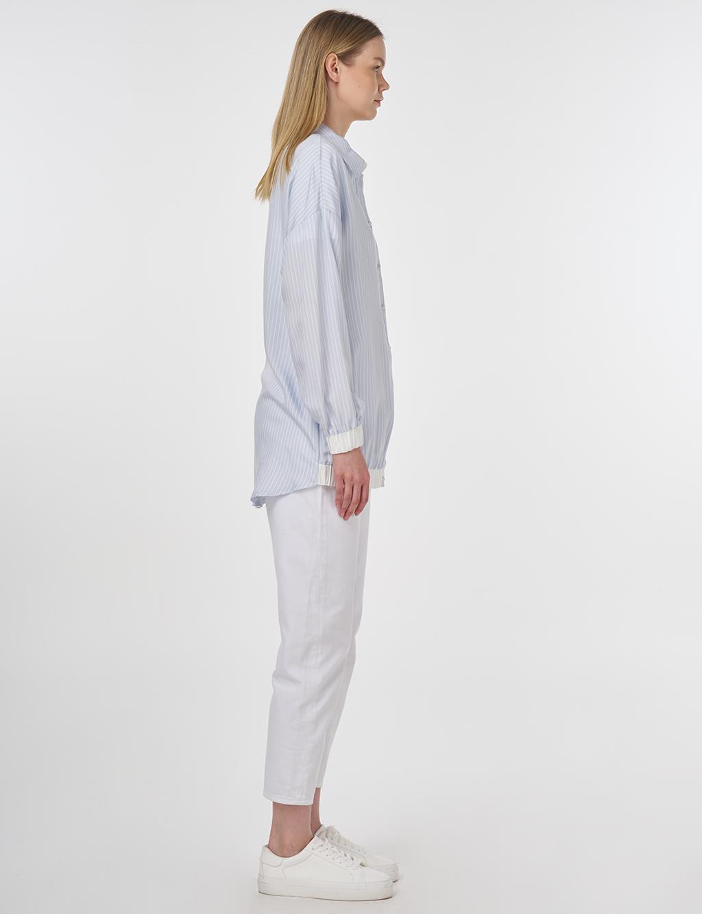 Embroidered Striped Tunic Blue