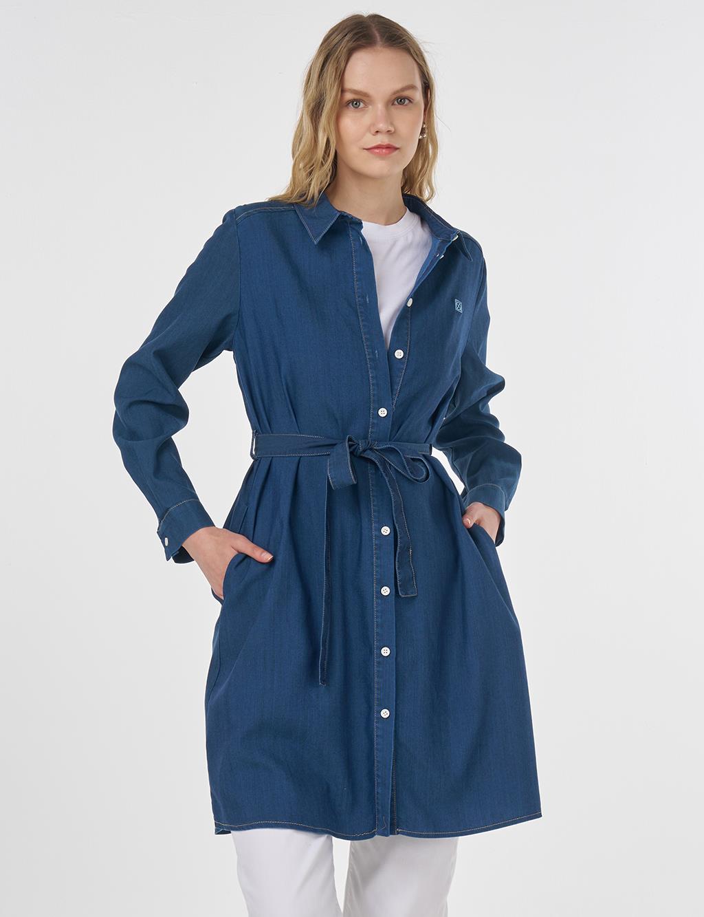 Belted Lyocell Tunic Navy 