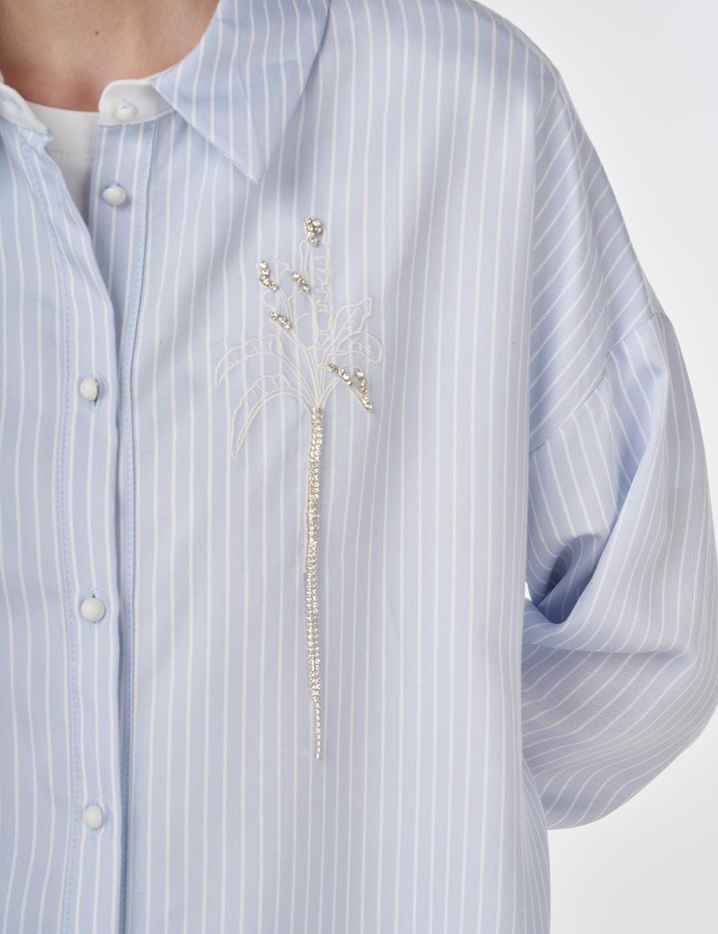 Embroidered Striped Tunic Blue