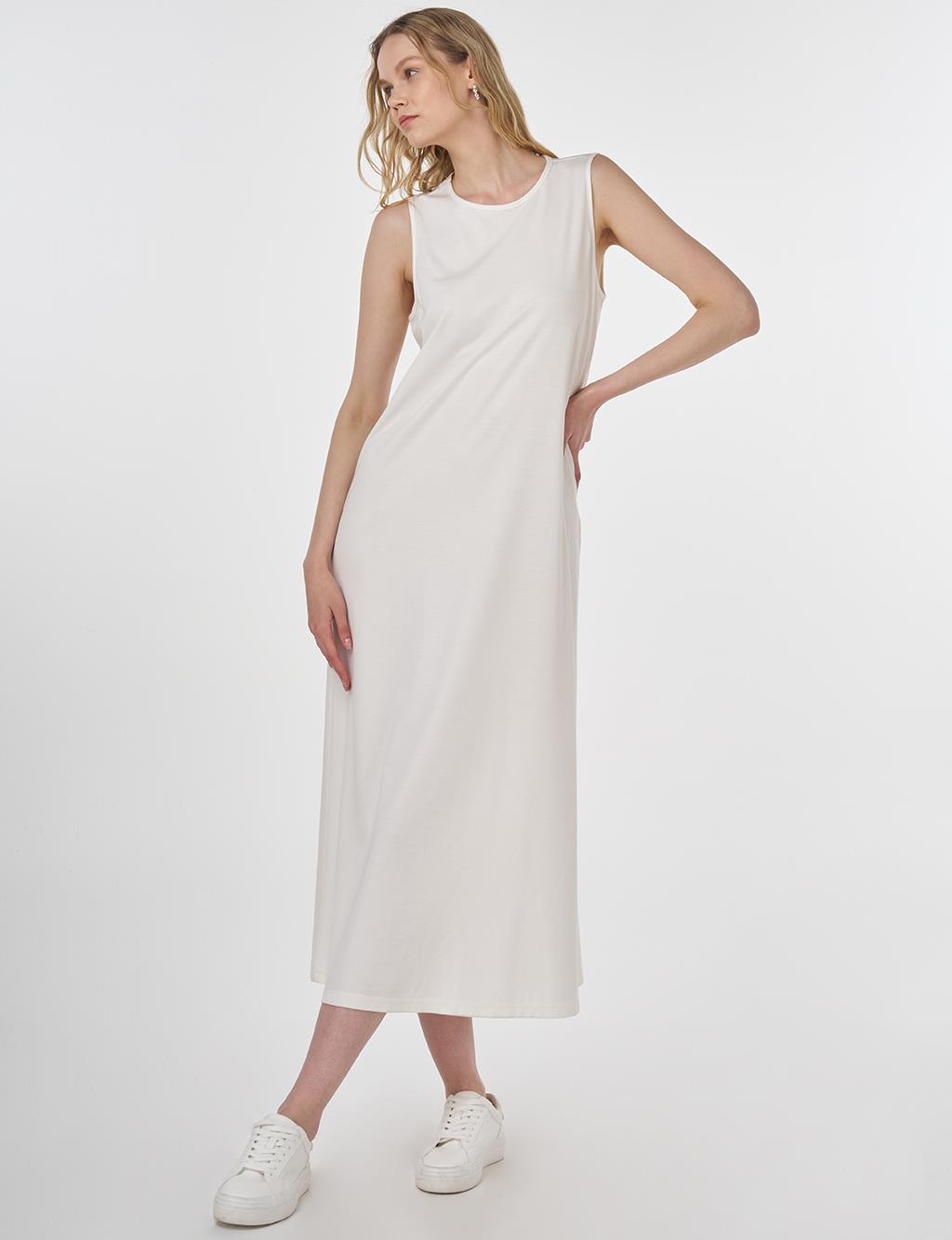 Crew Neck Jersey Dress Optic White