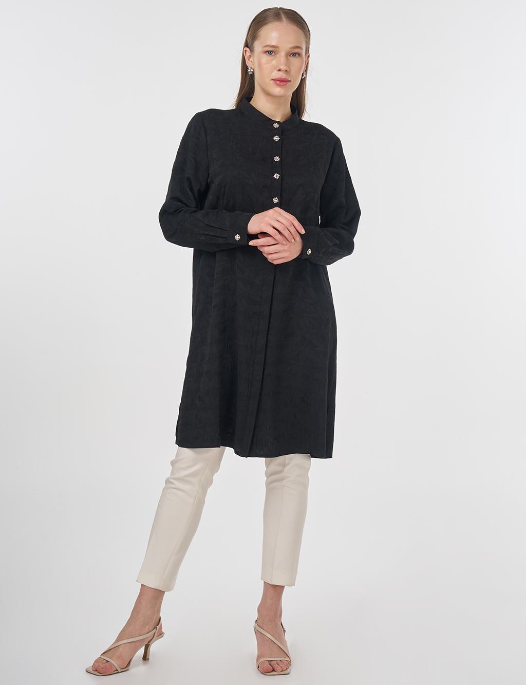 Mandarin Collar Jacquard Tunic Black