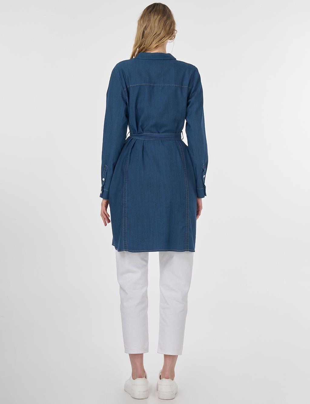 Belted Lyocell Tunic Navy 