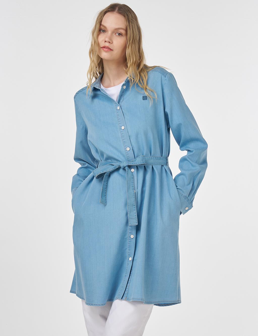 Belted Lyocell Tunic Ice Blue 