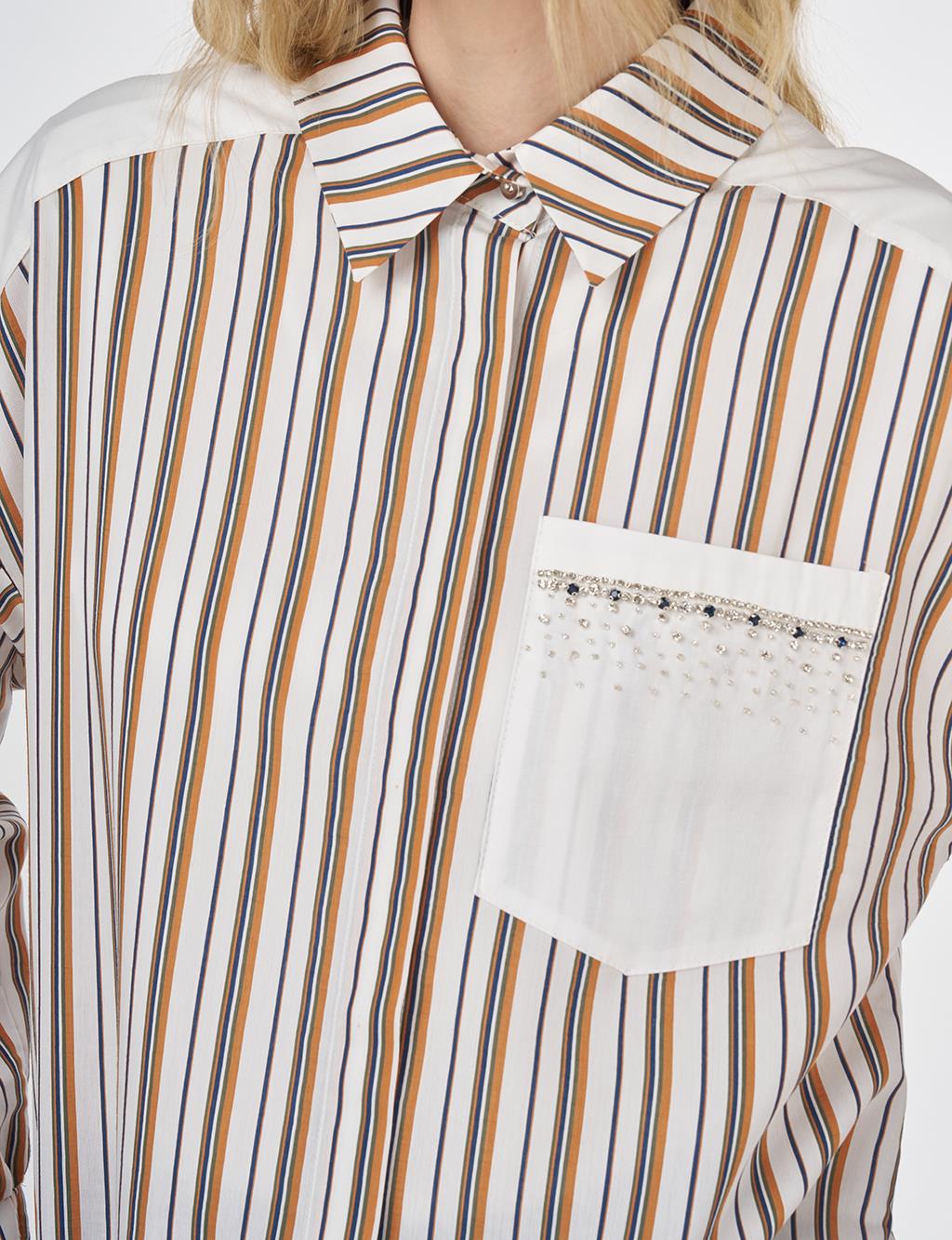 Stone-Embellished Modal Tunic Tobacco 