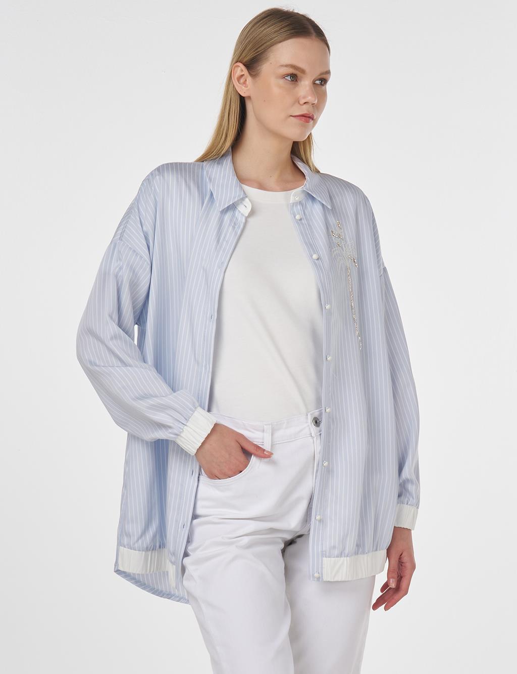 Embroidered Striped Tunic Blue