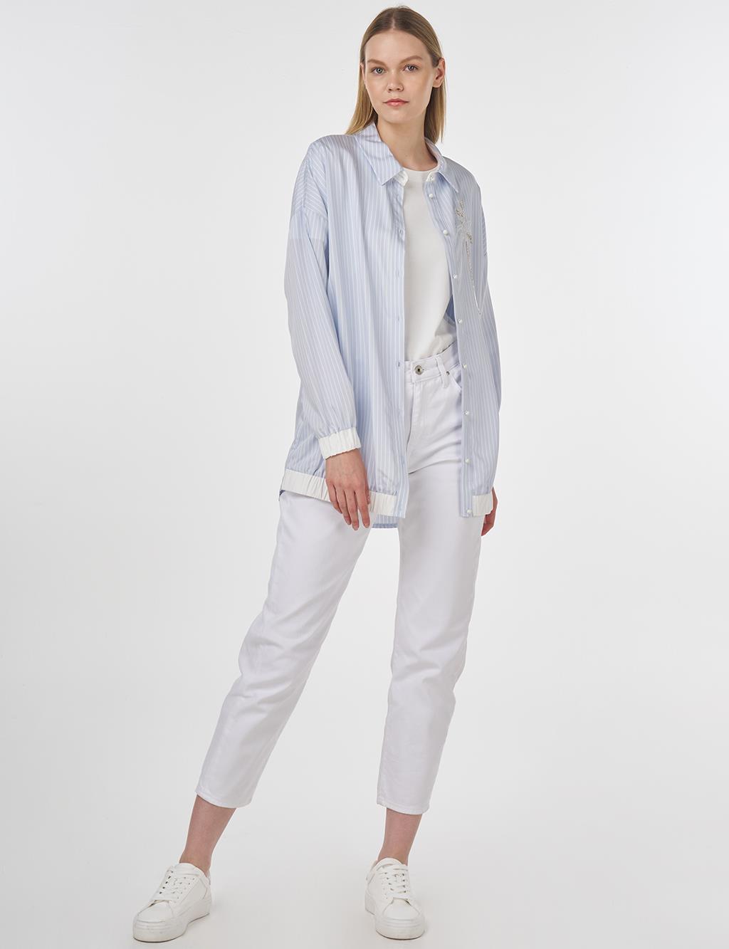 Embroidered Striped Tunic Blue