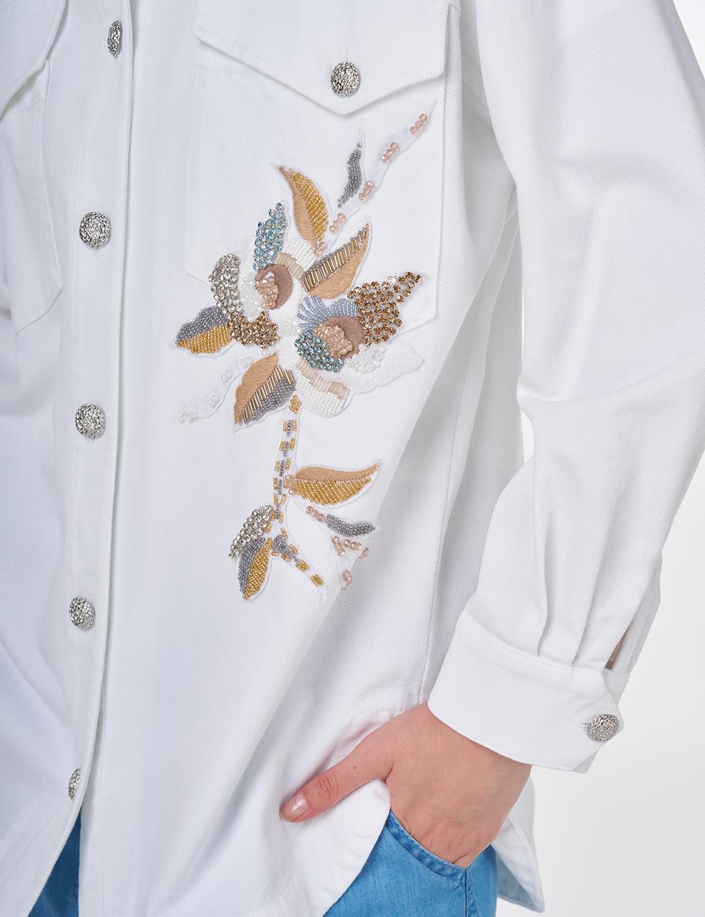 Embroidered Canvas Jacket Optic White 