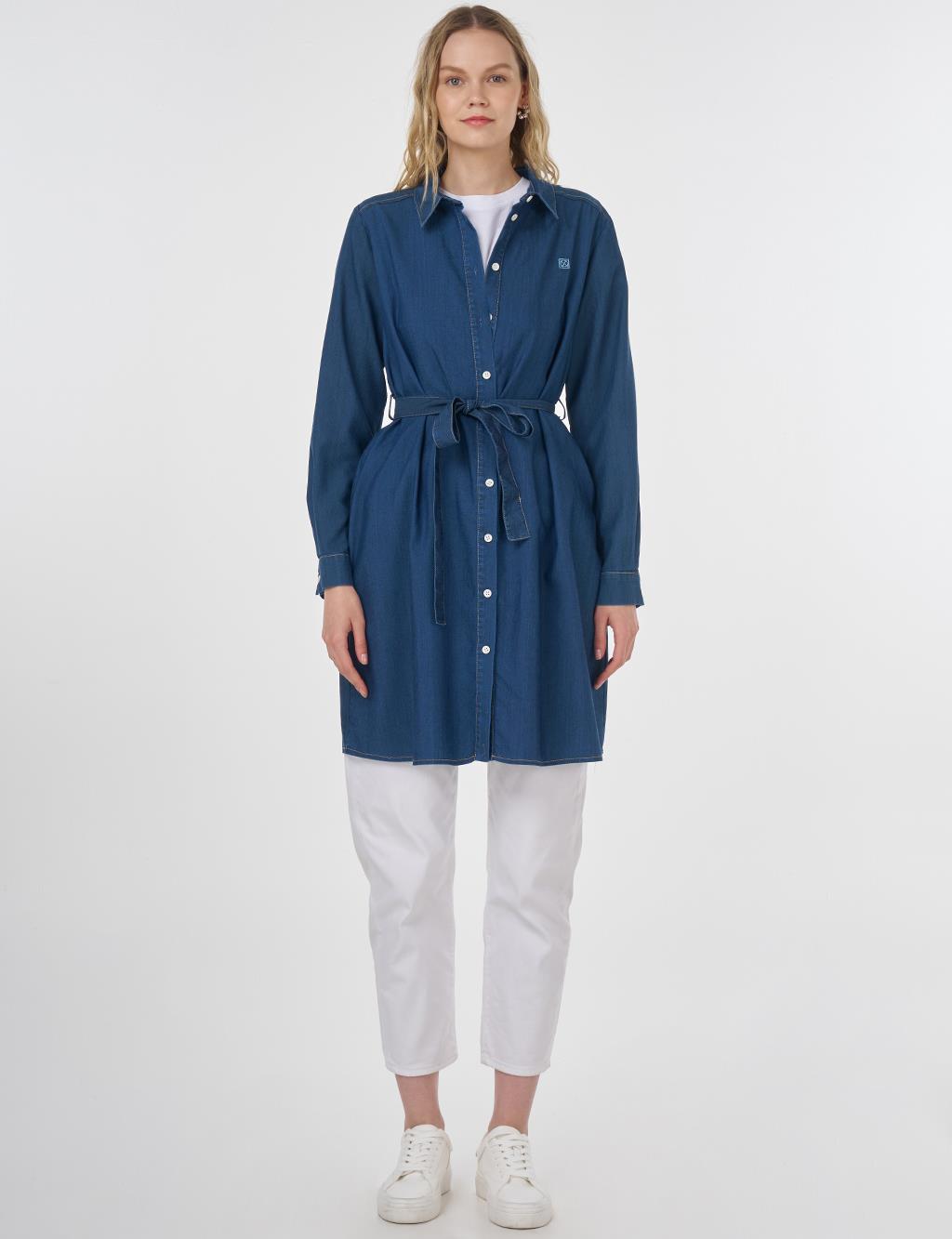 Belted Lyocell Tunic Navy 