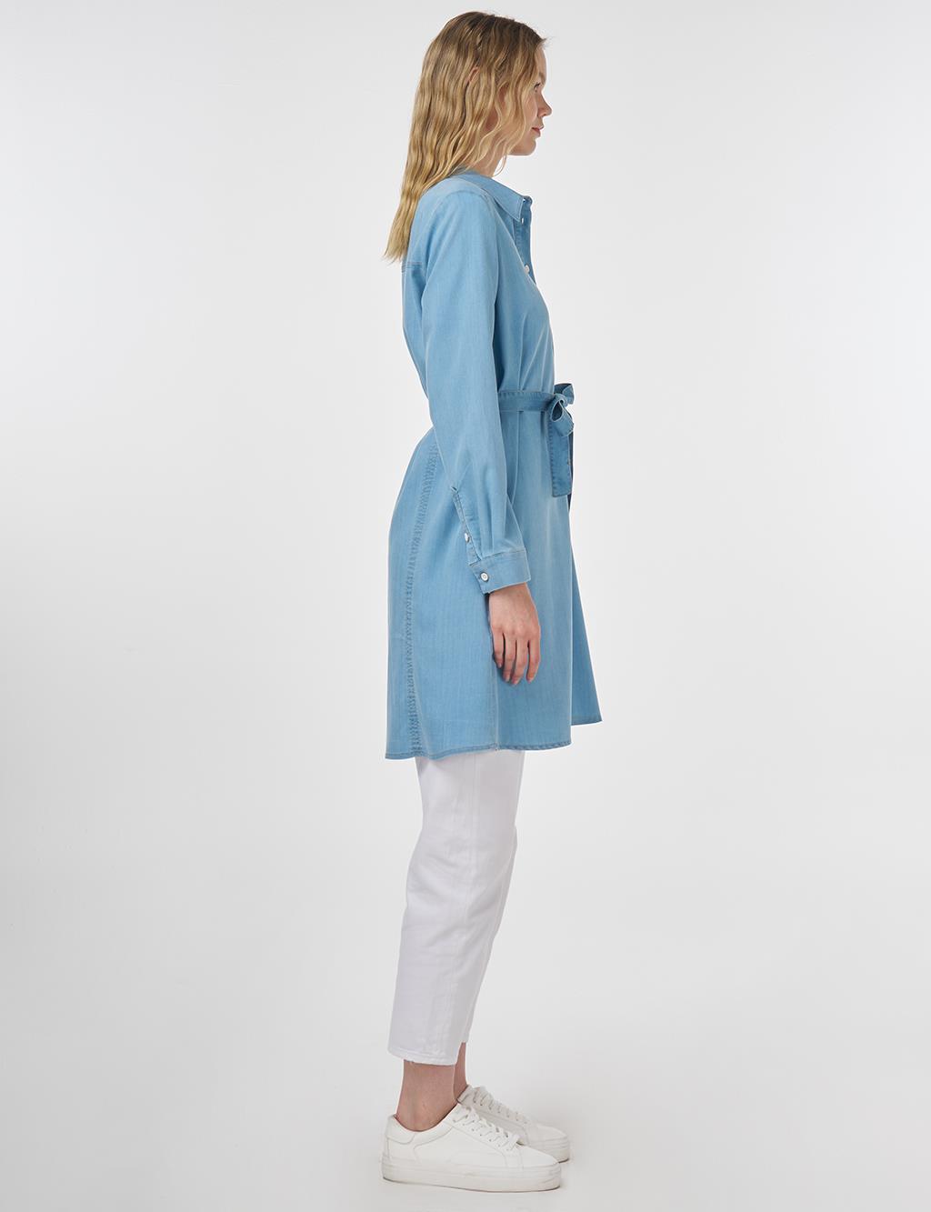 Belted Lyocell Tunic Ice Blue 