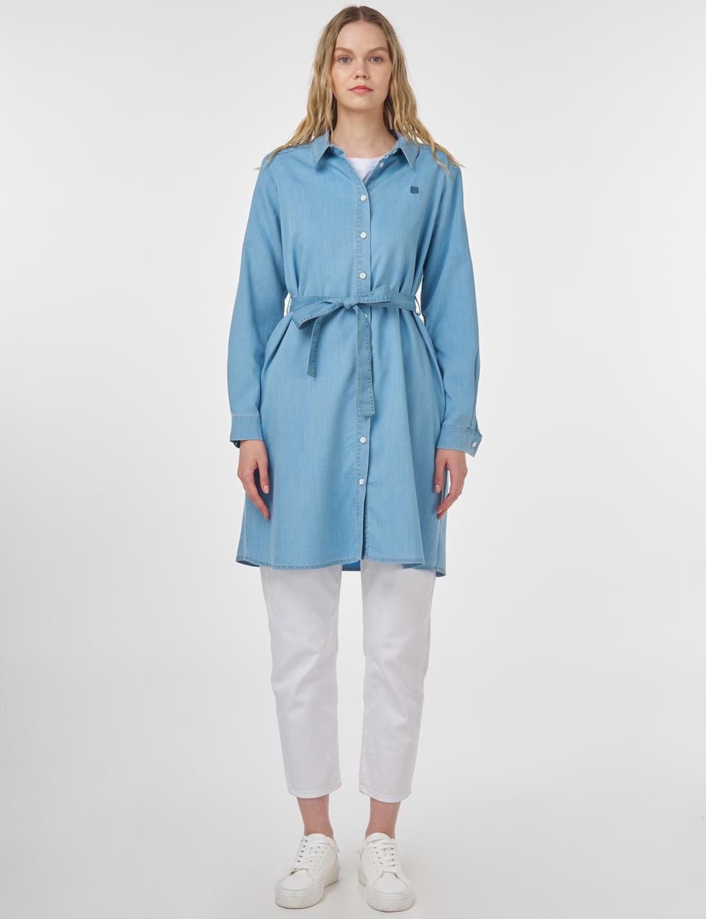 Belted Lyocell Tunic Ice Blue 