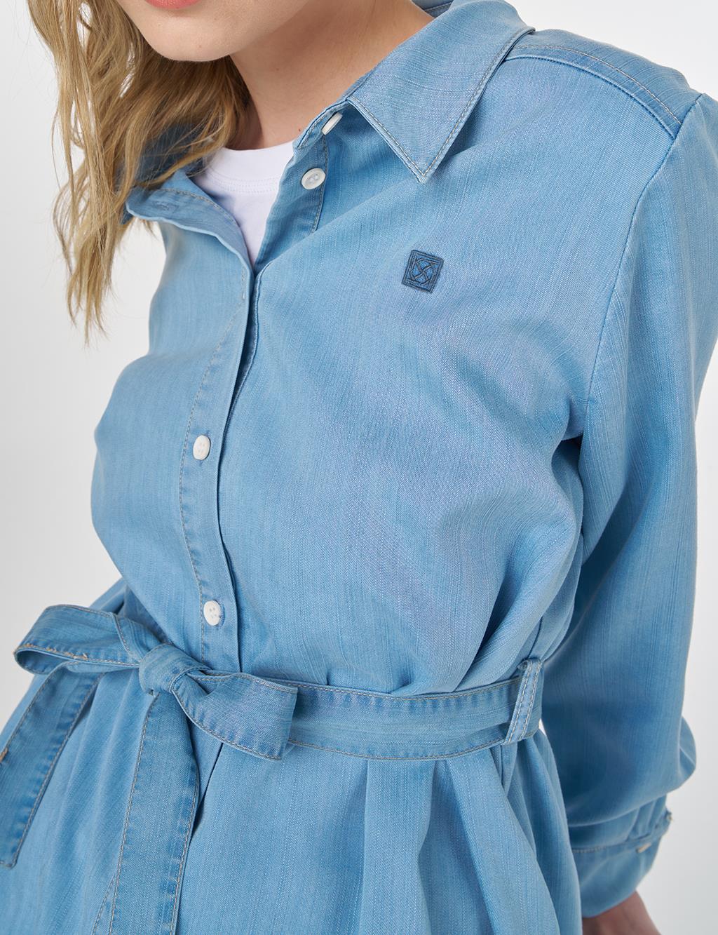 Belted Lyocell Tunic Ice Blue 