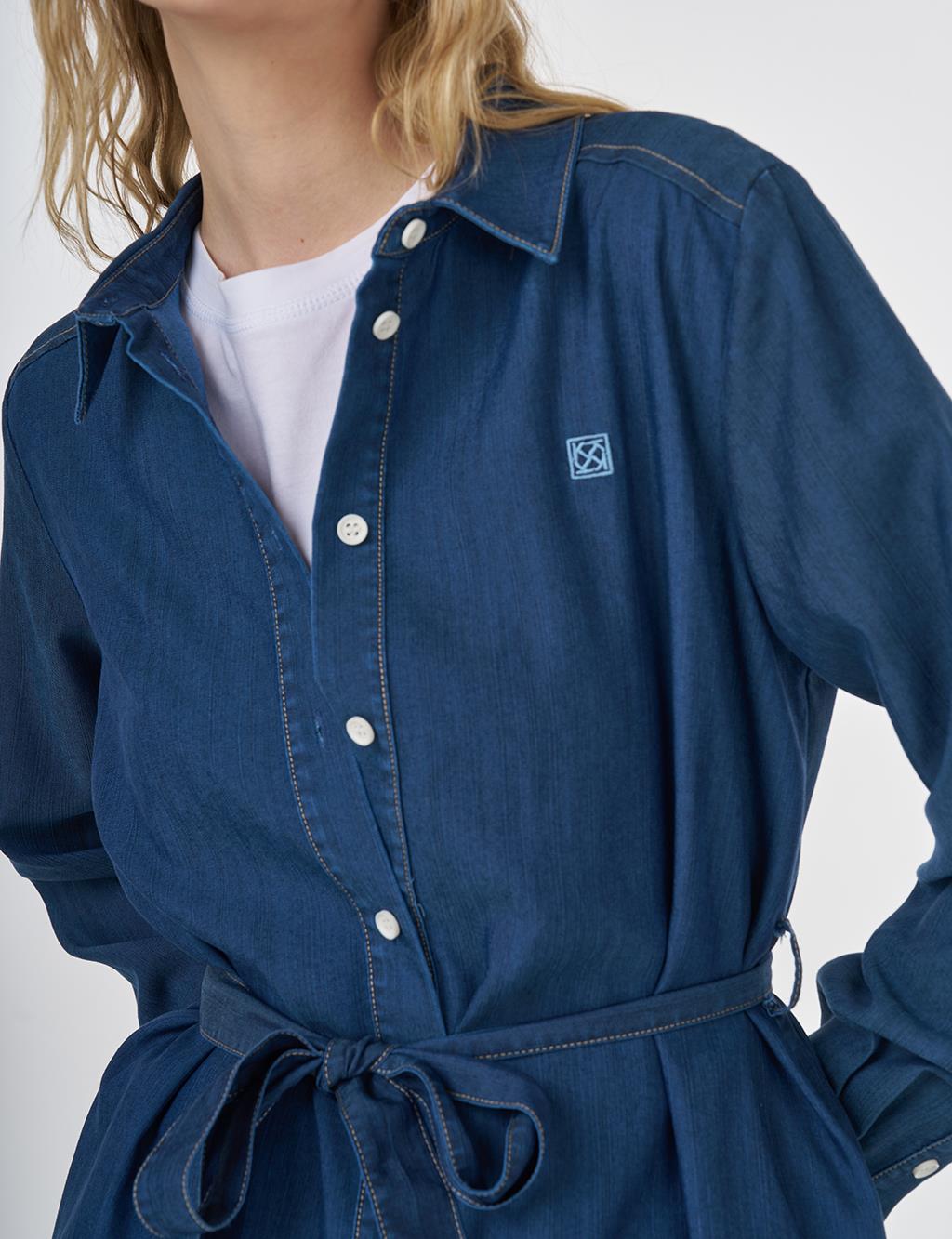 Belted Lyocell Tunic Navy 