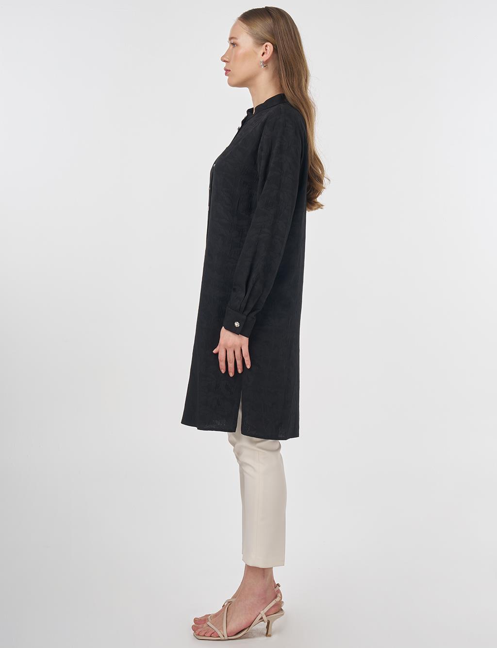 Mandarin Collar Jacquard Tunic Black