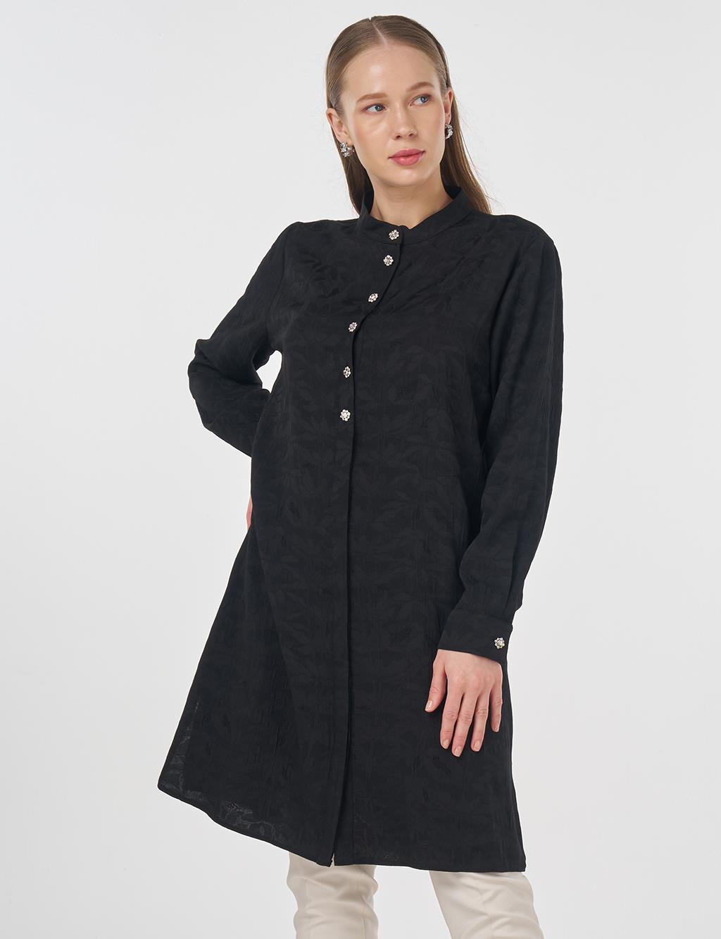 Mandarin Collar Jacquard Tunic Black