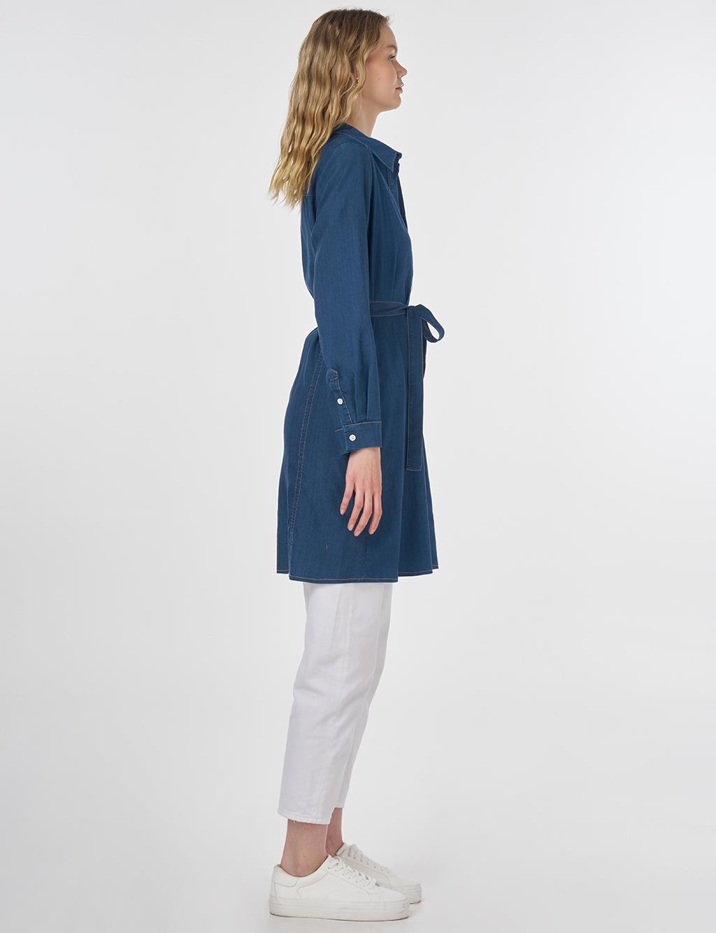 Belted Lyocell Tunic Navy 