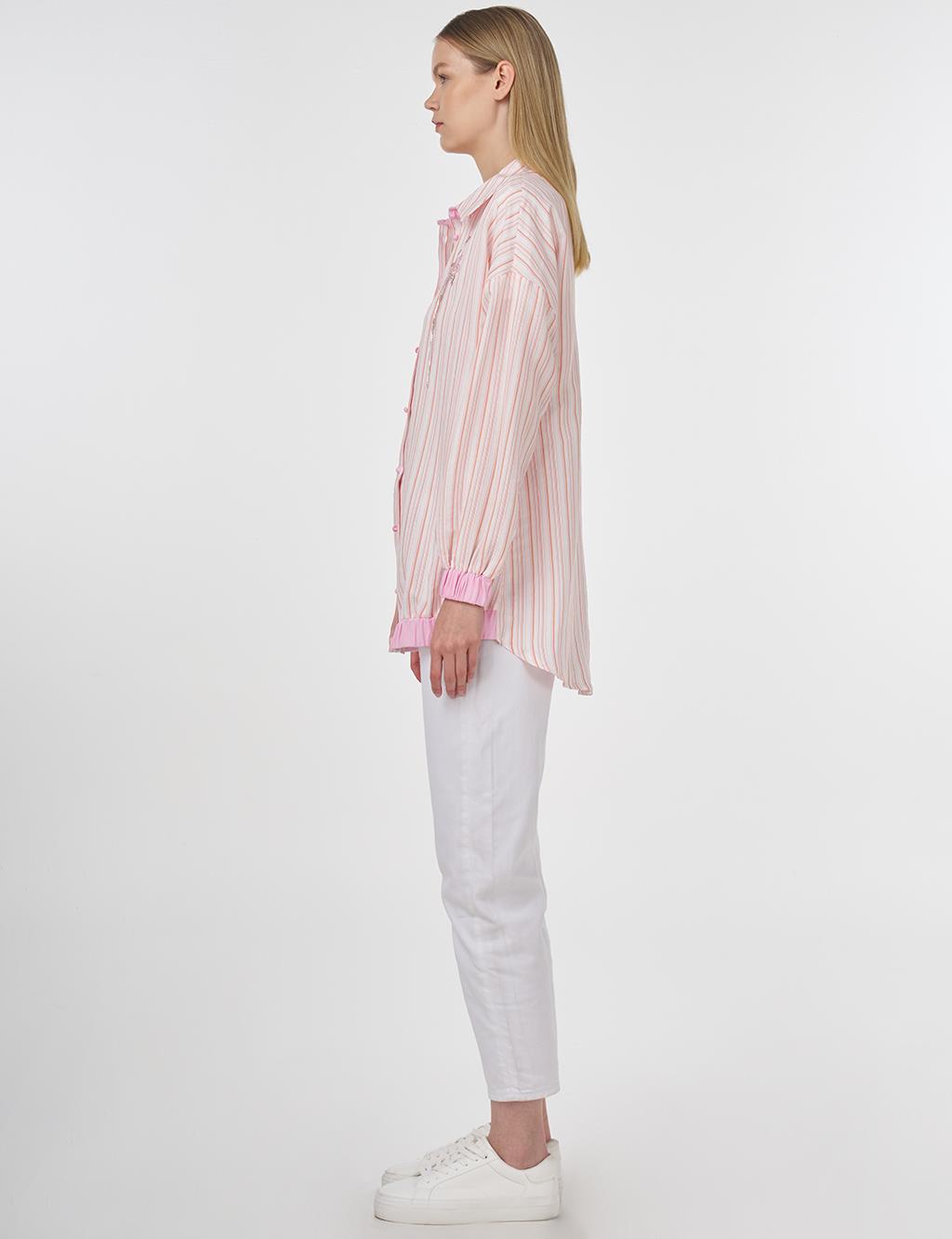 Embroidered Striped Tunic Pink 