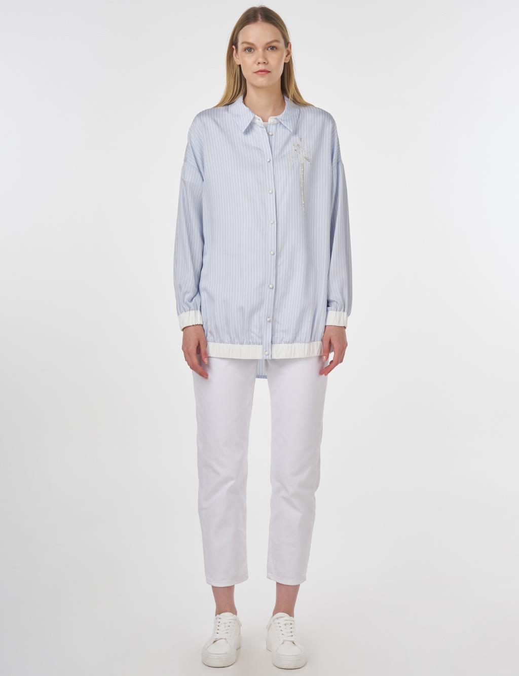 Embroidered Striped Tunic Blue