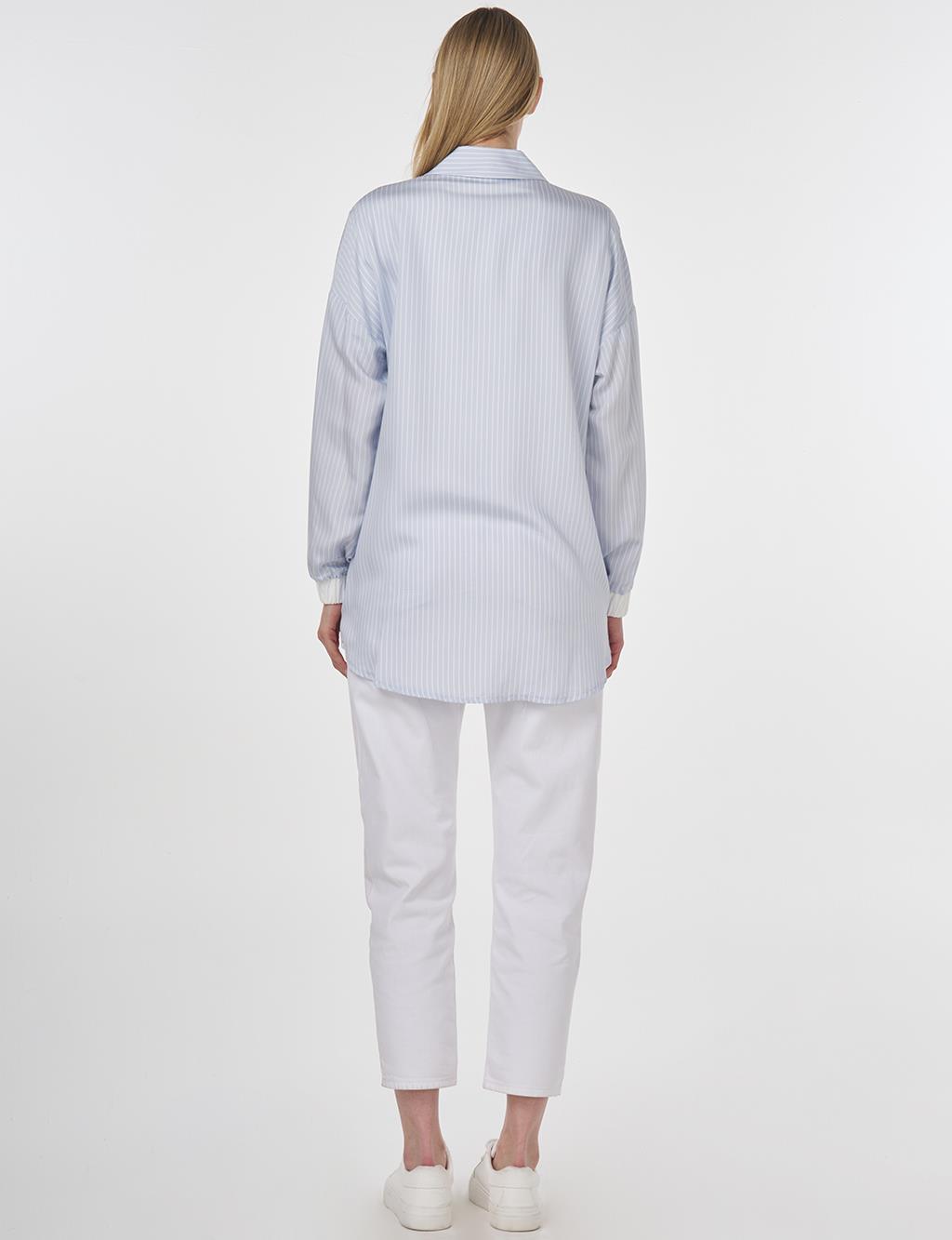 Embroidered Striped Tunic Blue
