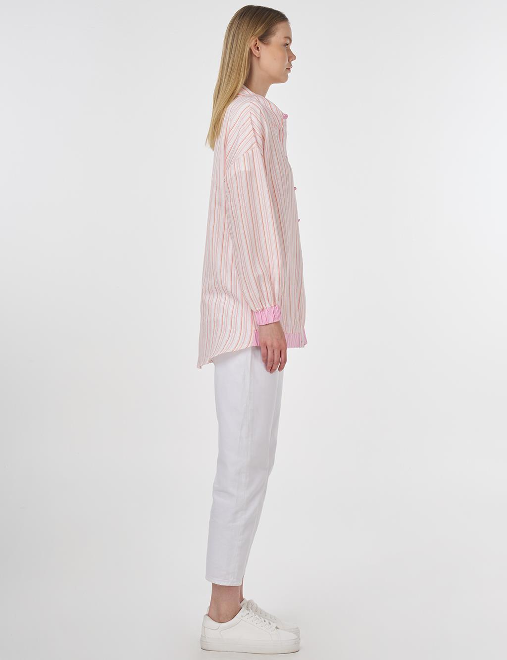 Embroidered Striped Tunic Pink 