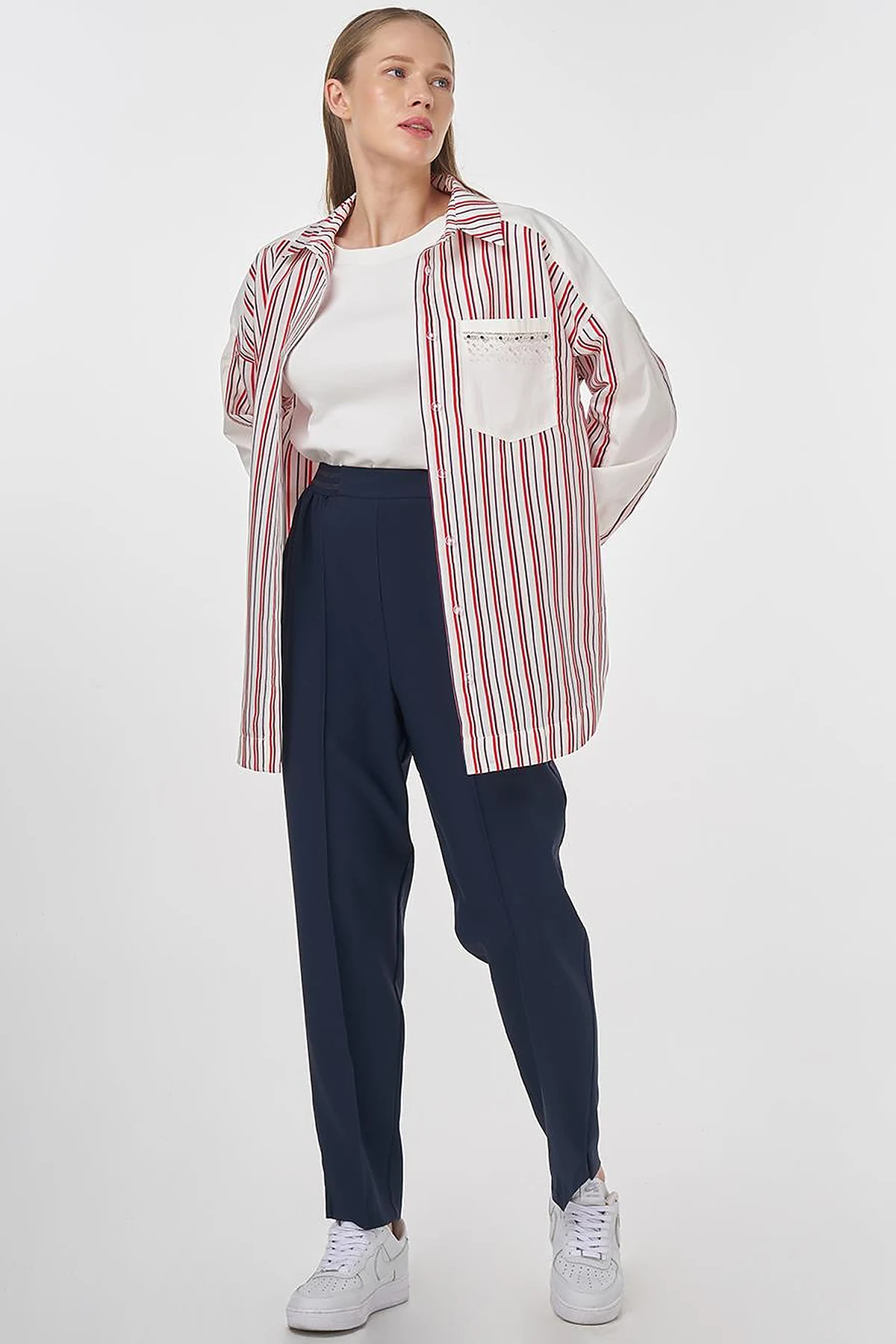 Stone-Embellished Modal Tunic Red
