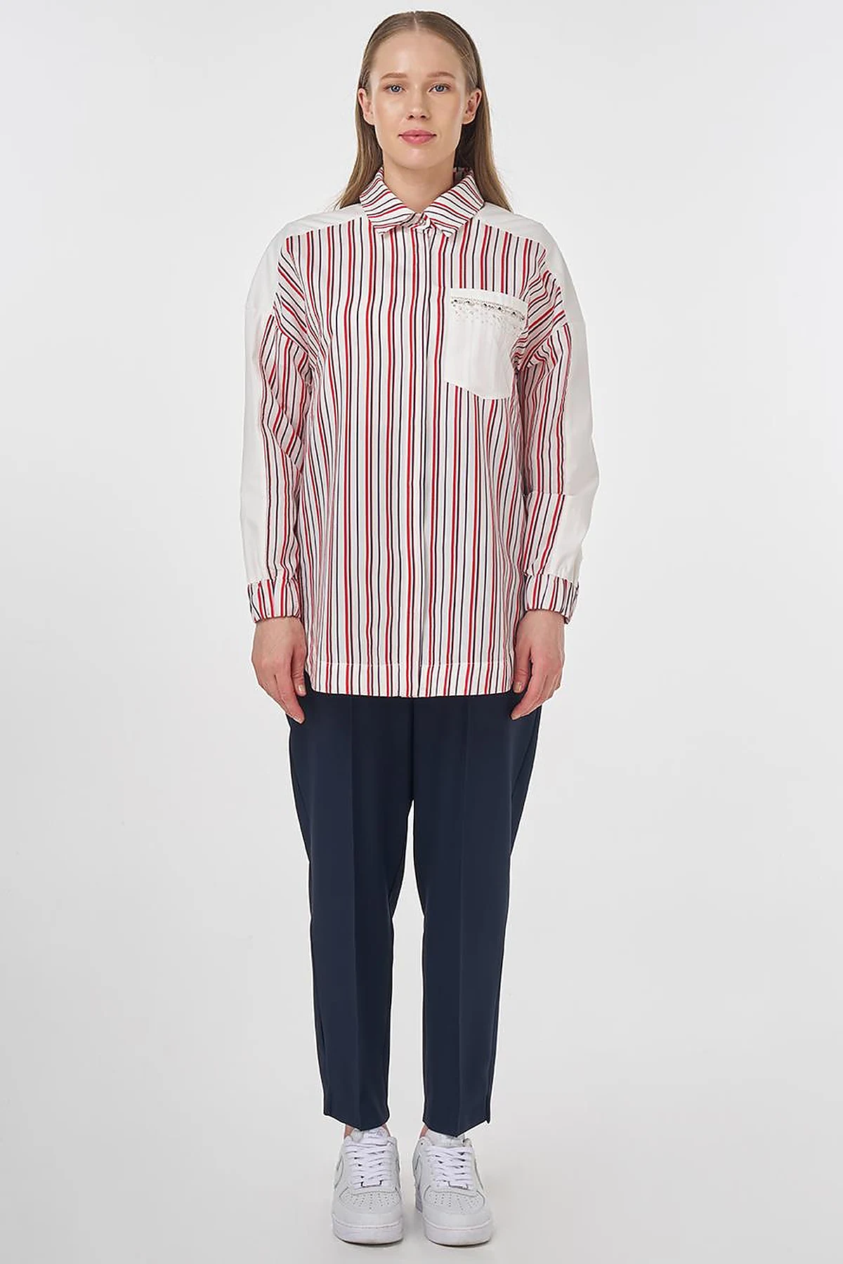 Stone-Embellished Modal Tunic Red