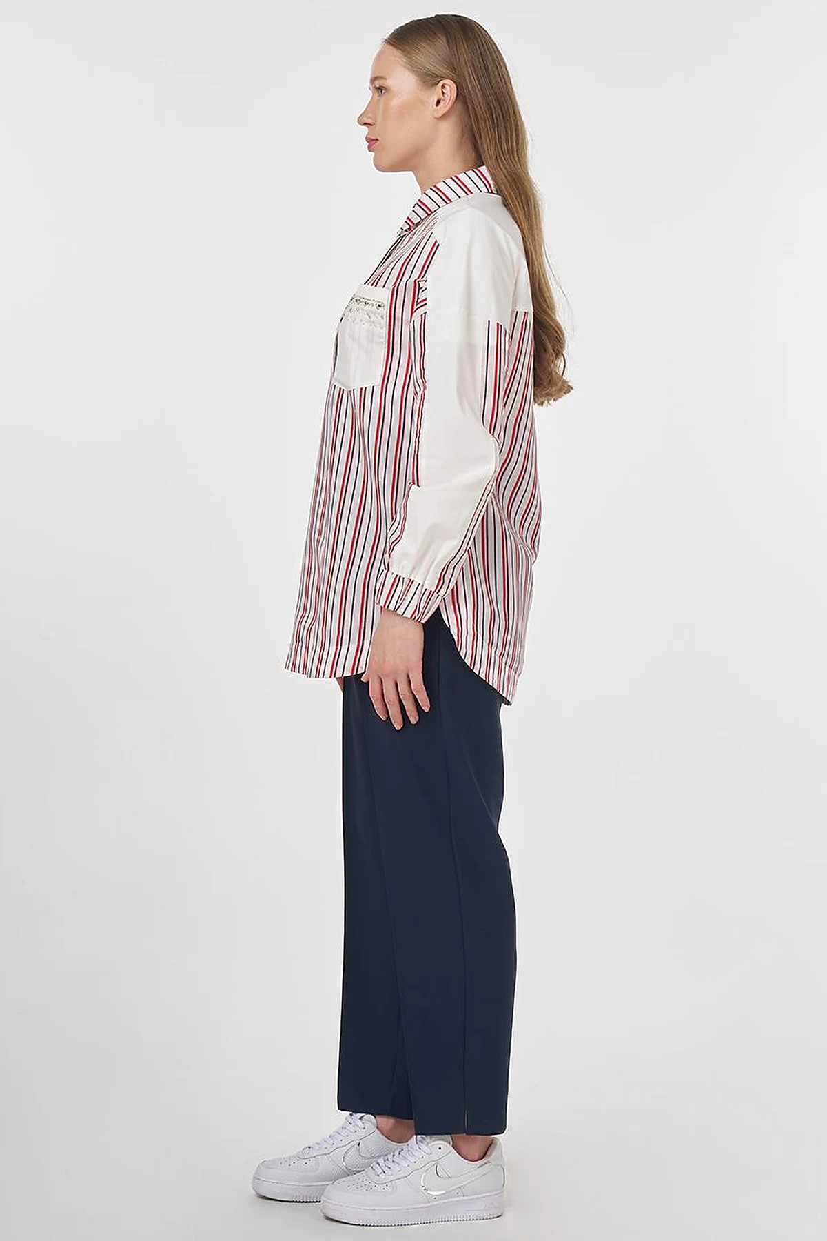 Stone-Embellished Modal Tunic Red