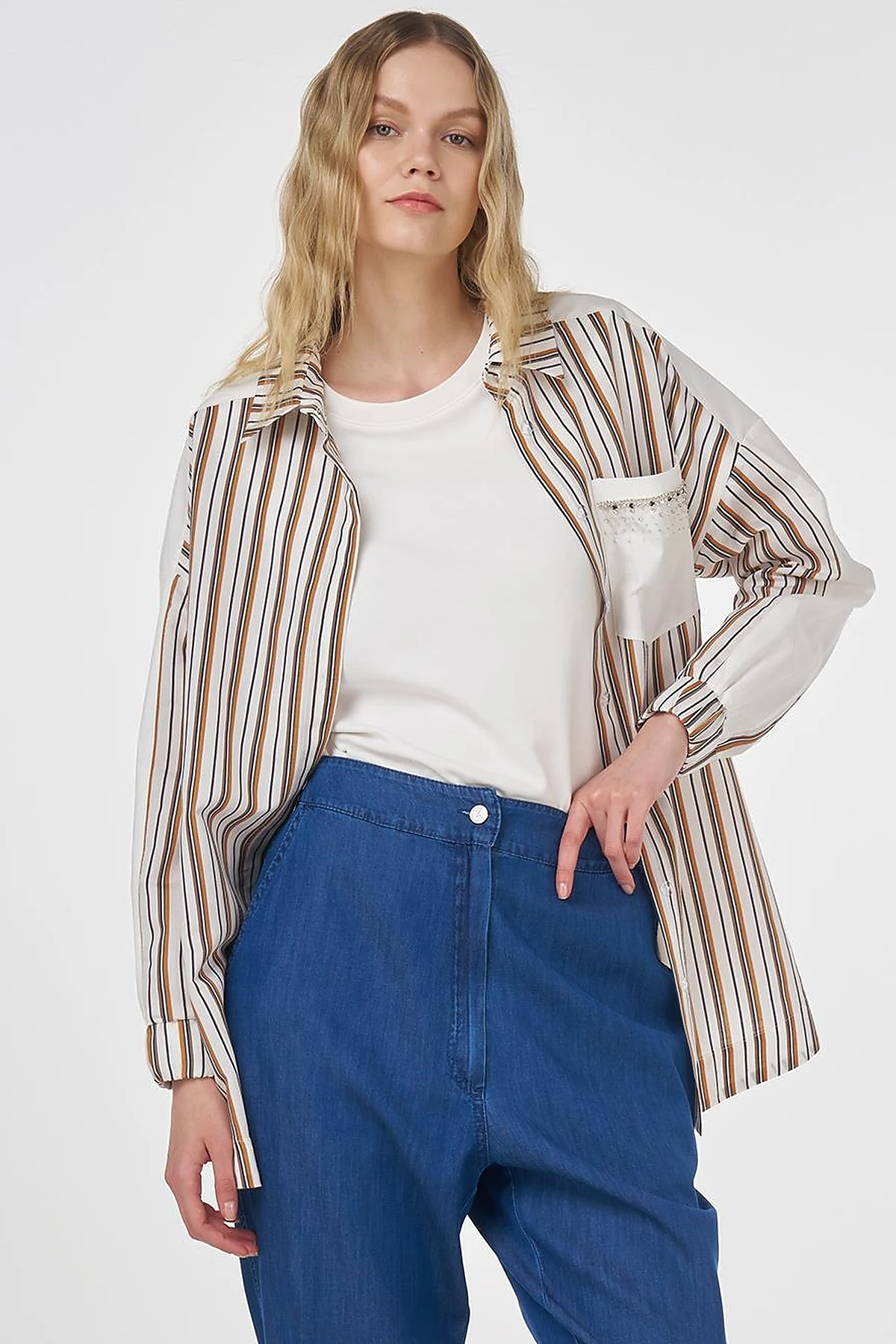 Stone-Embellished Modal Tunic Tobacco 