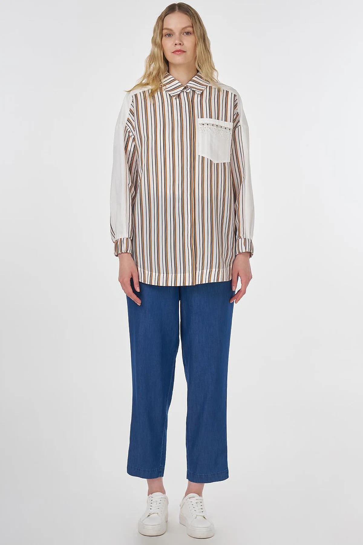 Stone-Embellished Modal Tunic Tobacco 