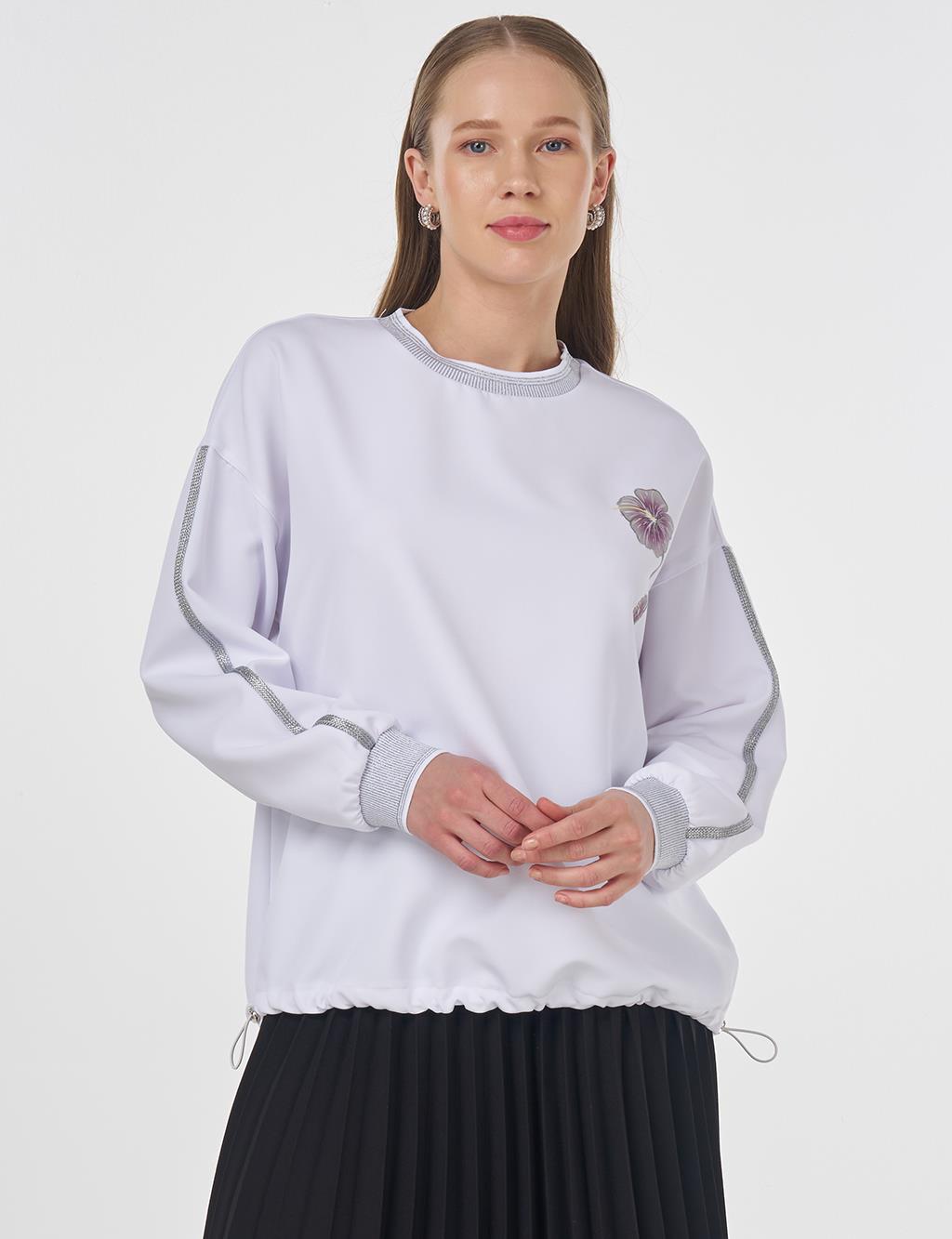 Ribbed Drawstring Sweatshirt Optic White 