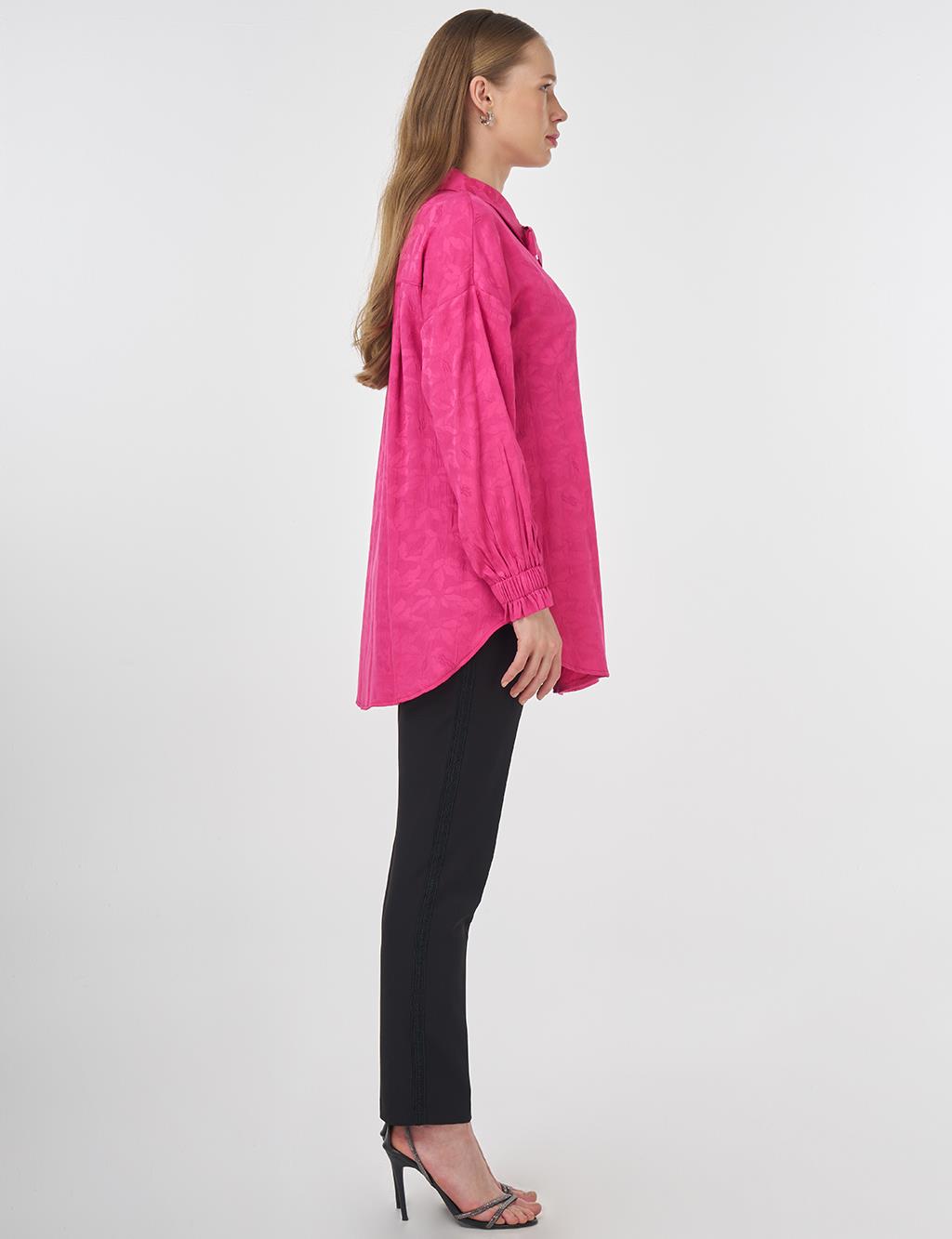 Shawl Collar Jacquard Blouse Fuchsia 