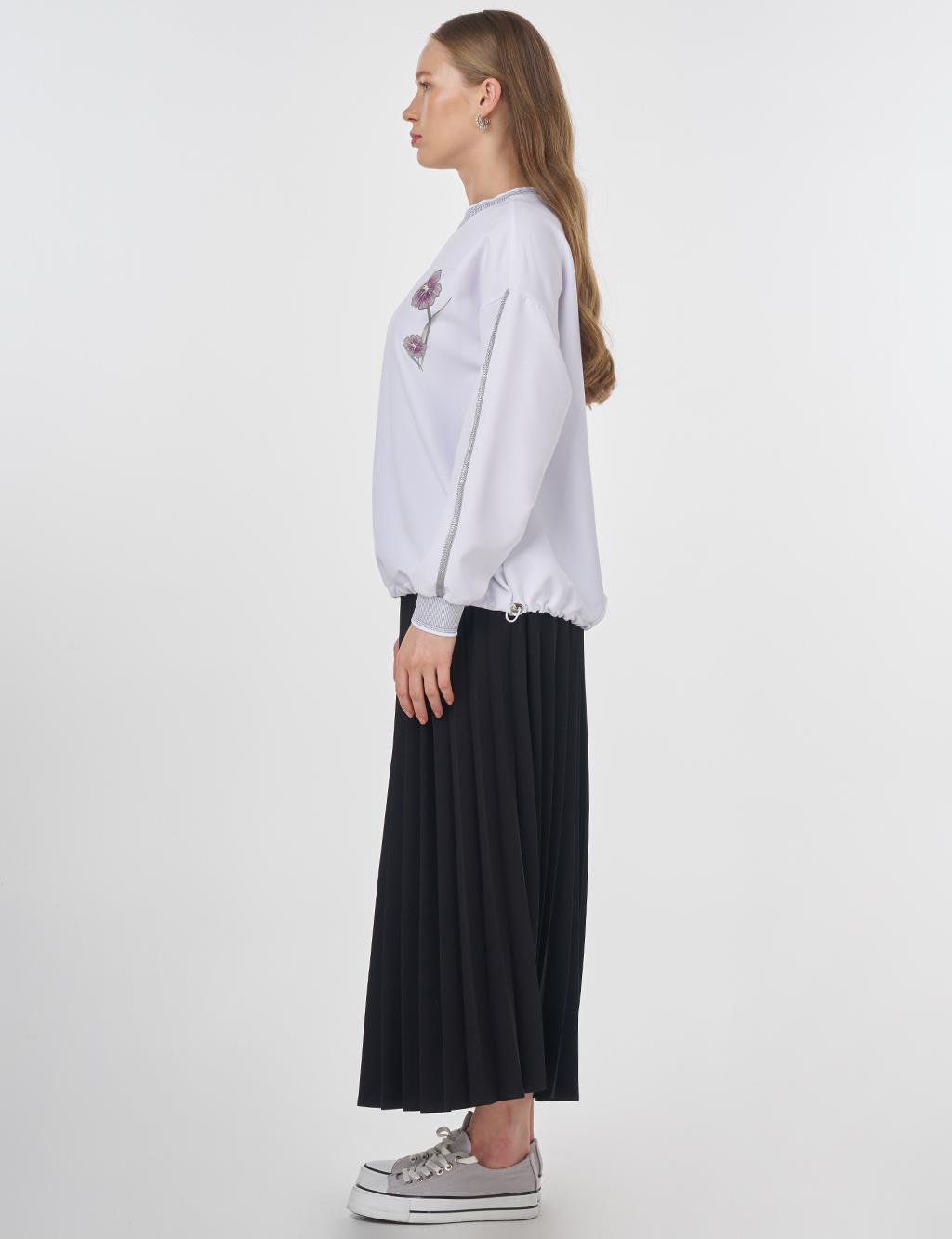 Ribbed Drawstring Sweatshirt Optic White 