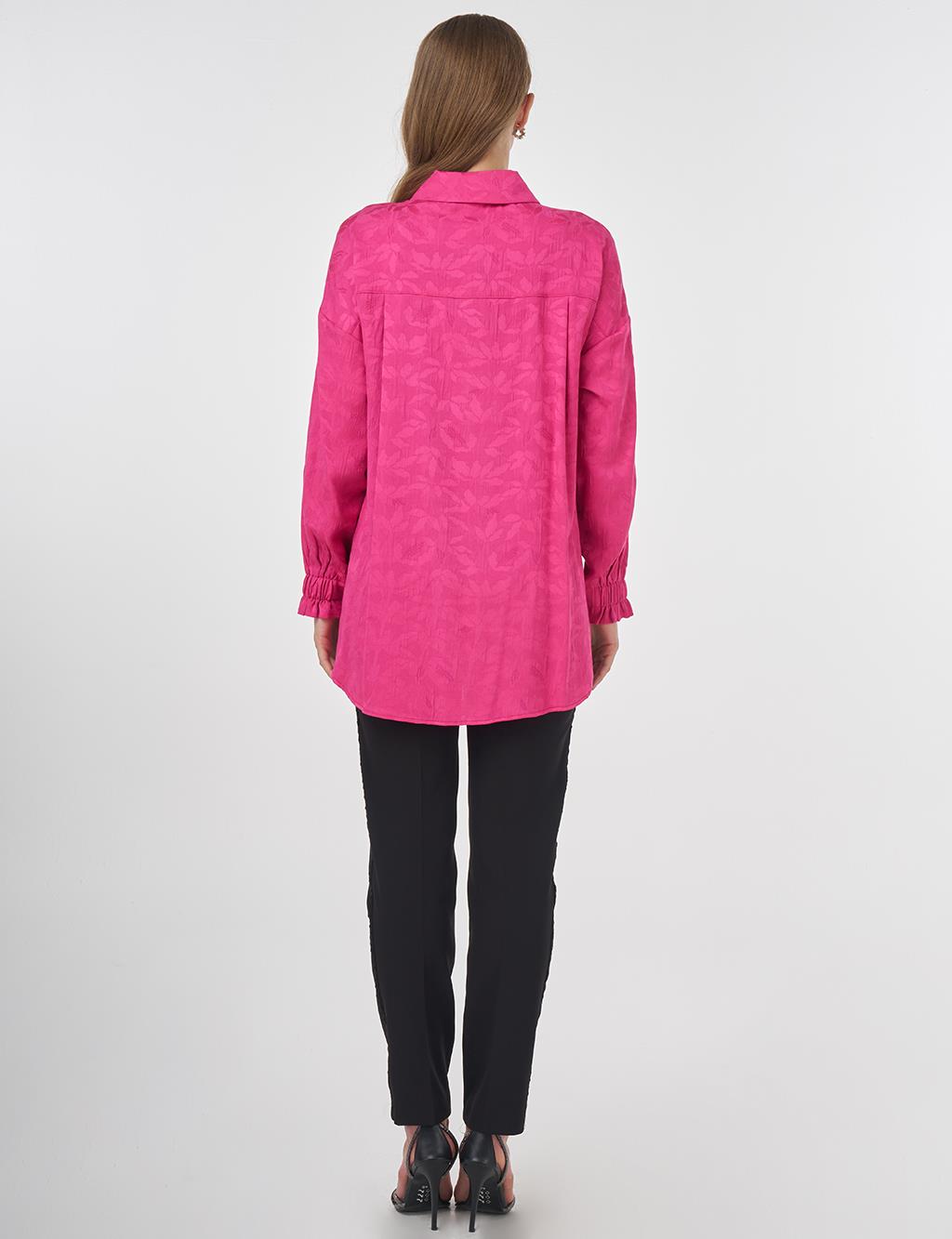 Shawl Collar Jacquard Blouse Fuchsia 