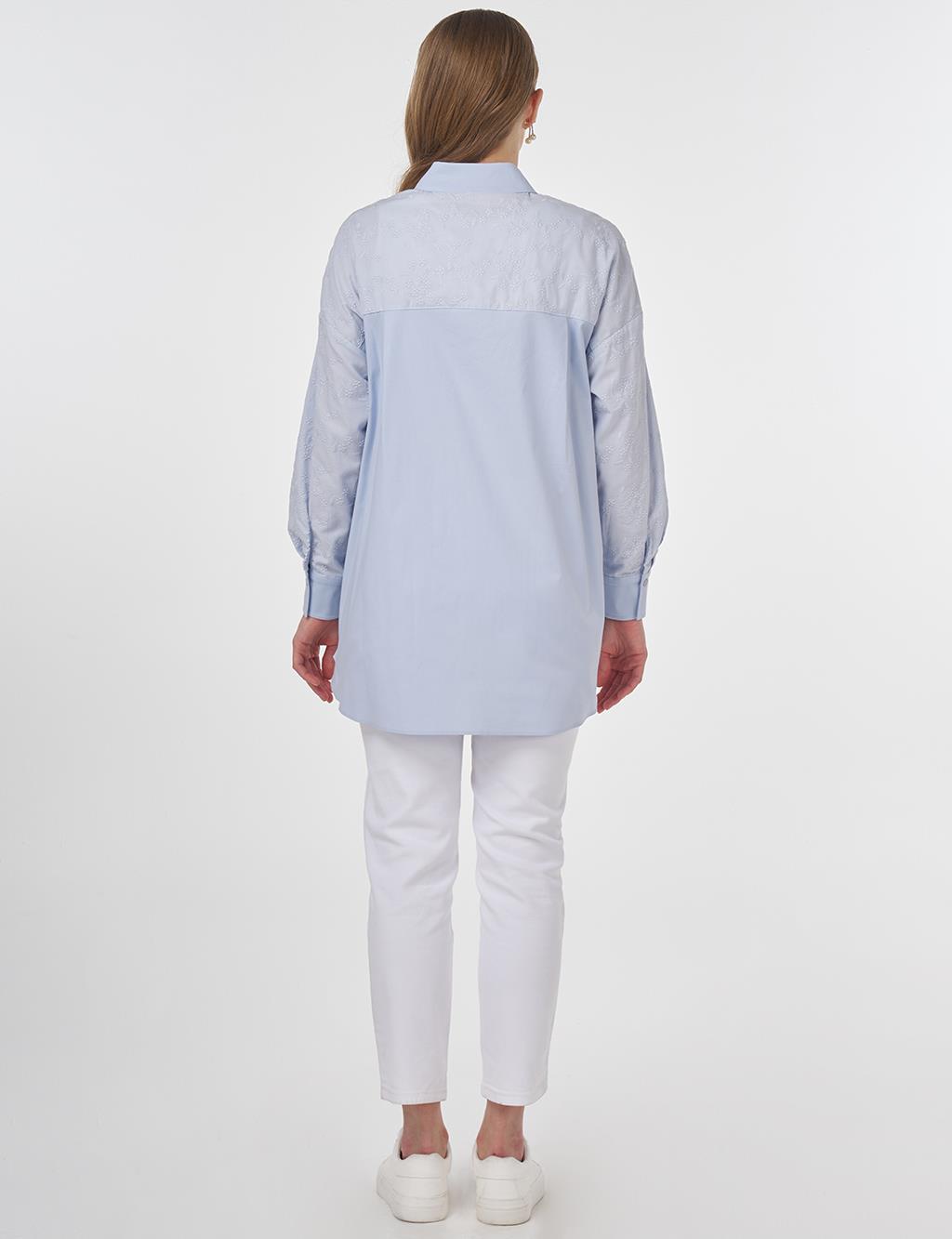 Floral Patterned Cotton Tunic Blue 