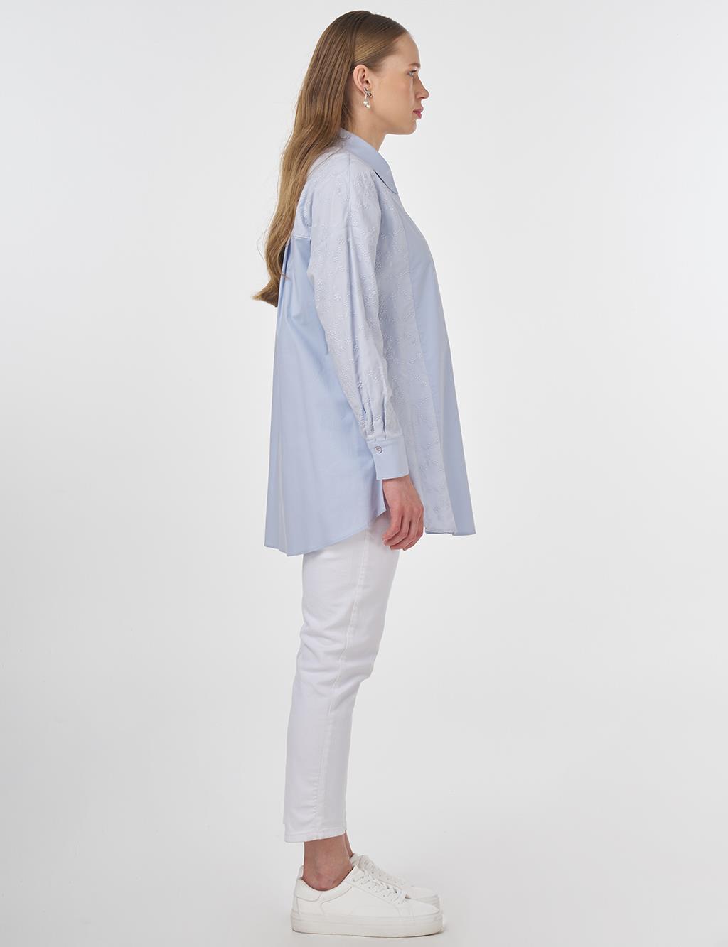 Floral Patterned Cotton Tunic Blue 
