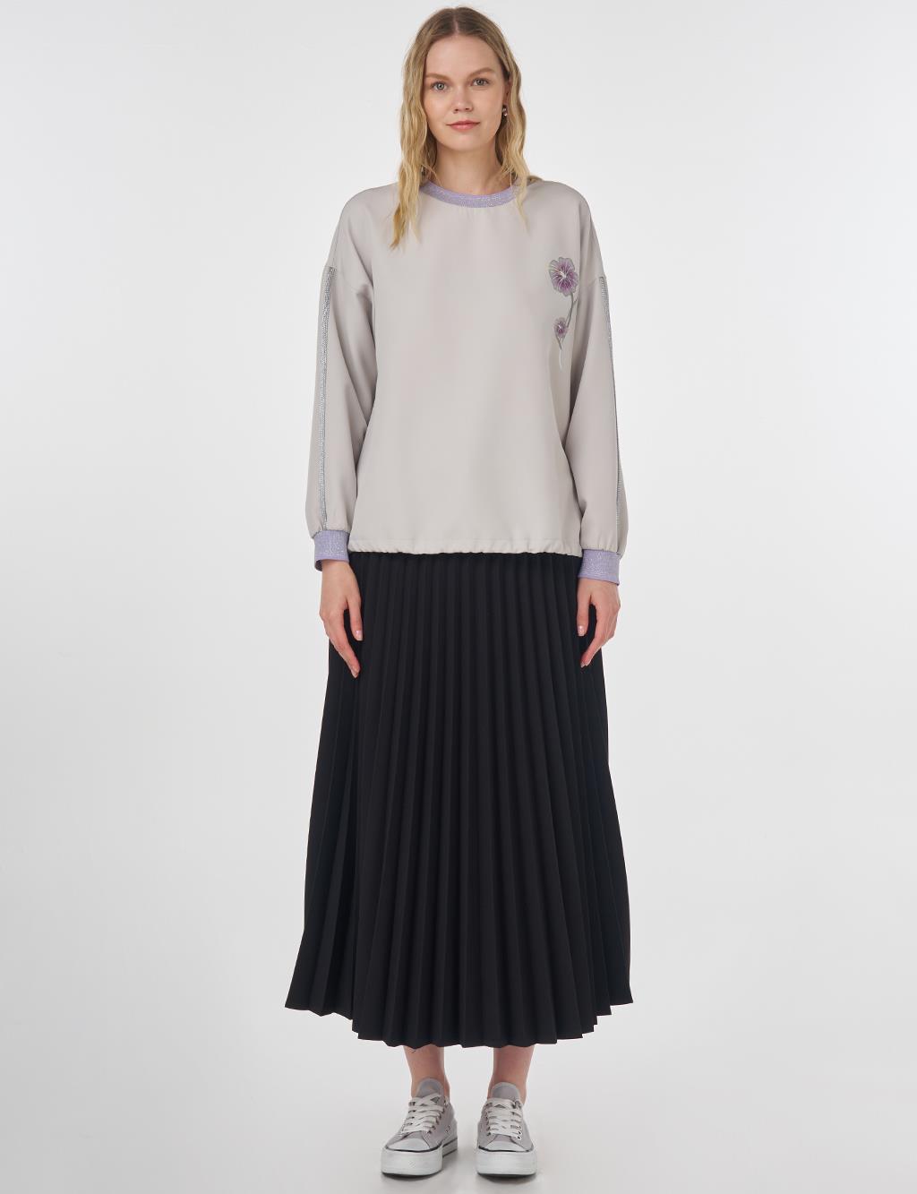 Ribbed Drawstring Sweatshirt Light Grey