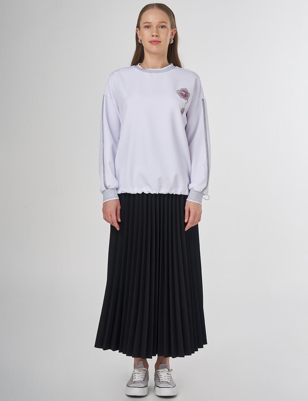 Ribbed Drawstring Sweatshirt Optic White 