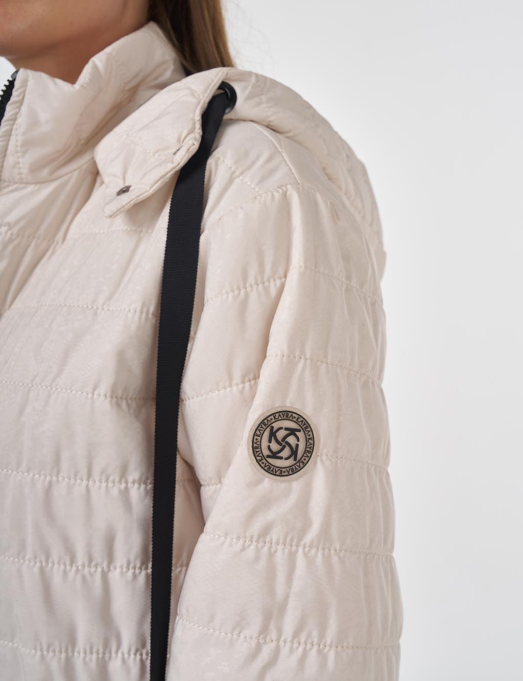 Stand-Up Collar Hooded Coat Cream 