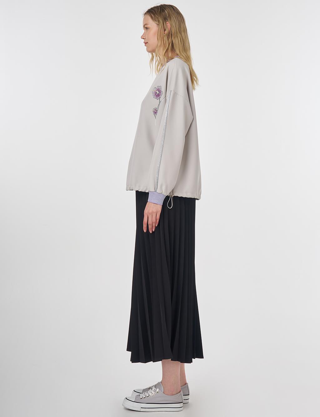 Ribbed Drawstring Sweatshirt Light Grey