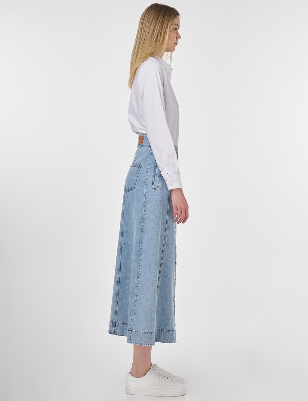 Button-Front Denim Skirt in Towel Washed Finish