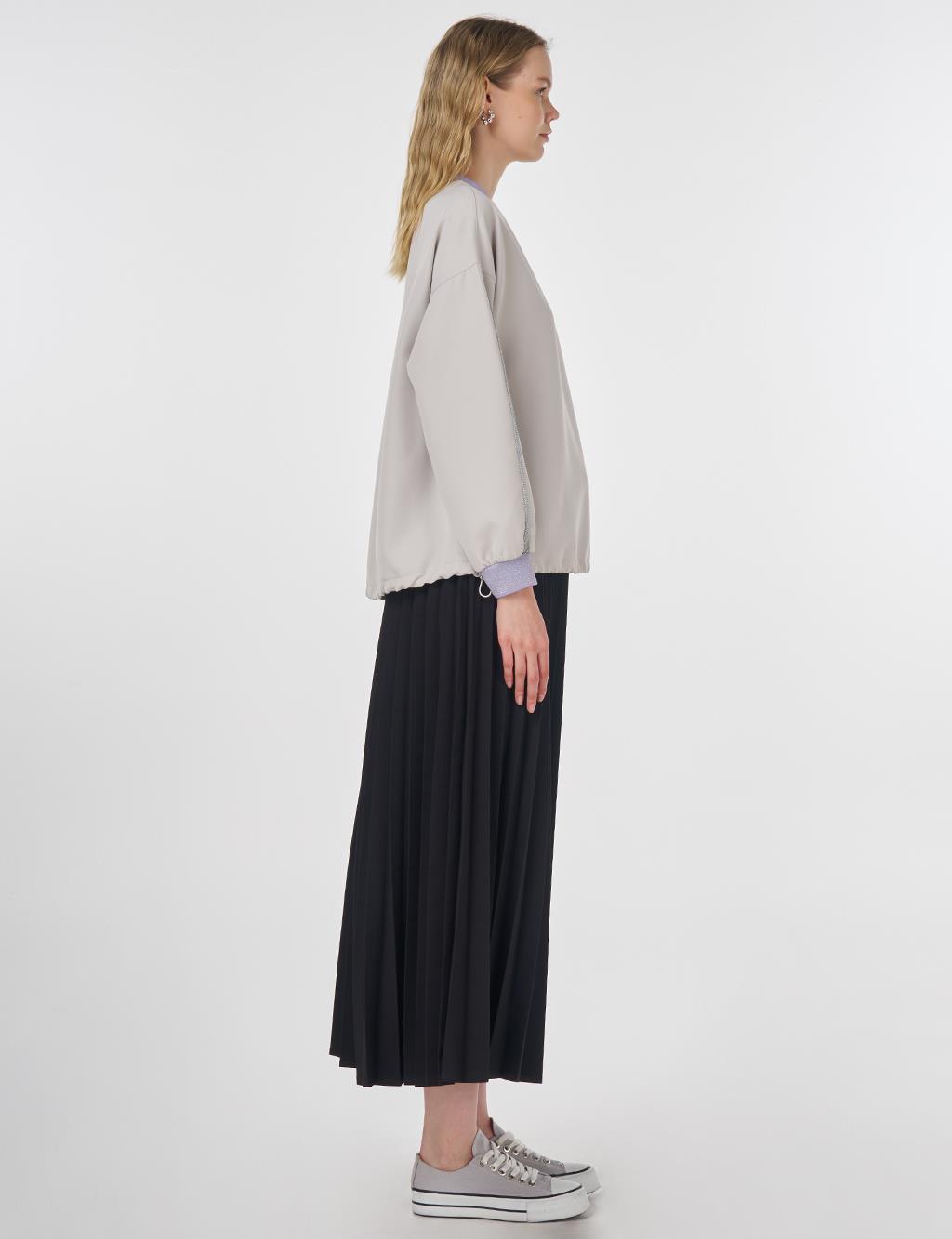 Ribbed Drawstring Sweatshirt Light Grey