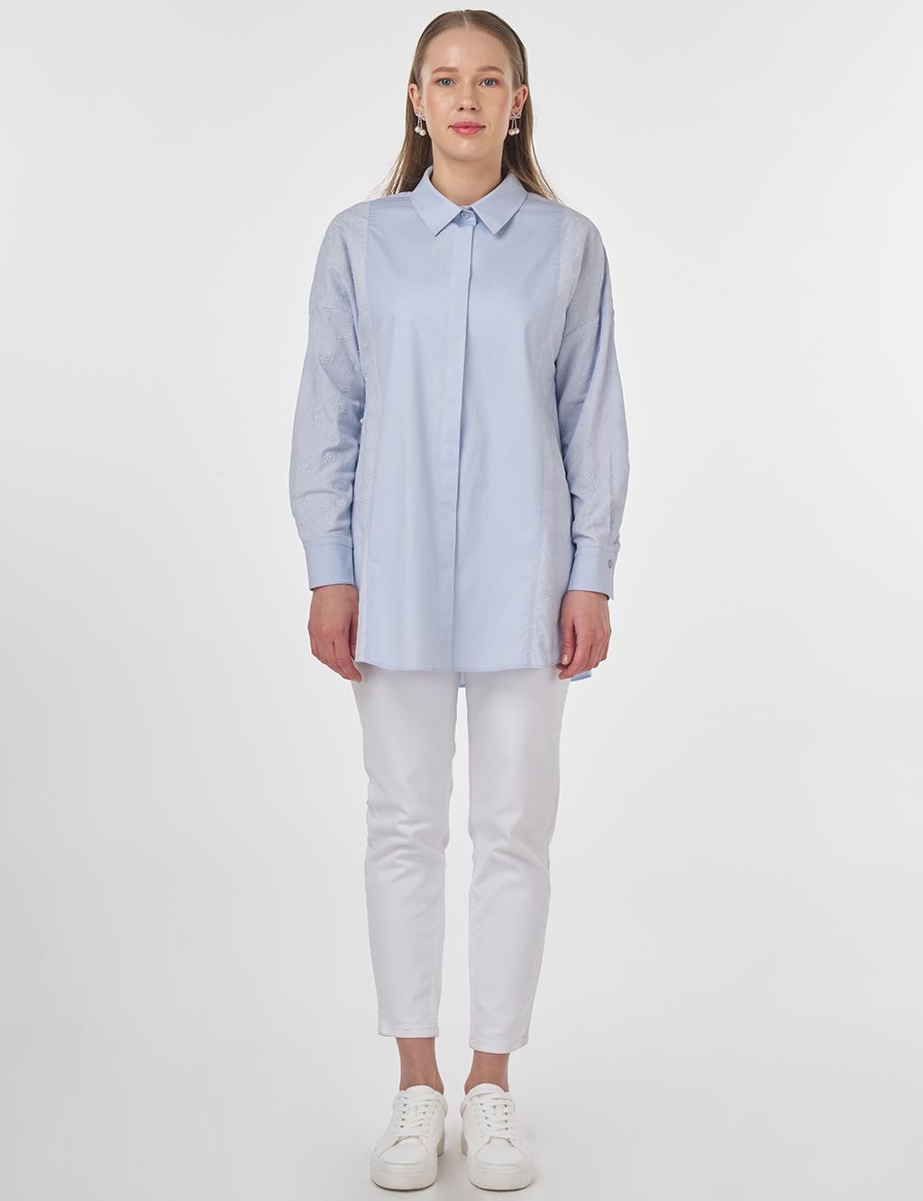 Floral Patterned Cotton Tunic Blue 